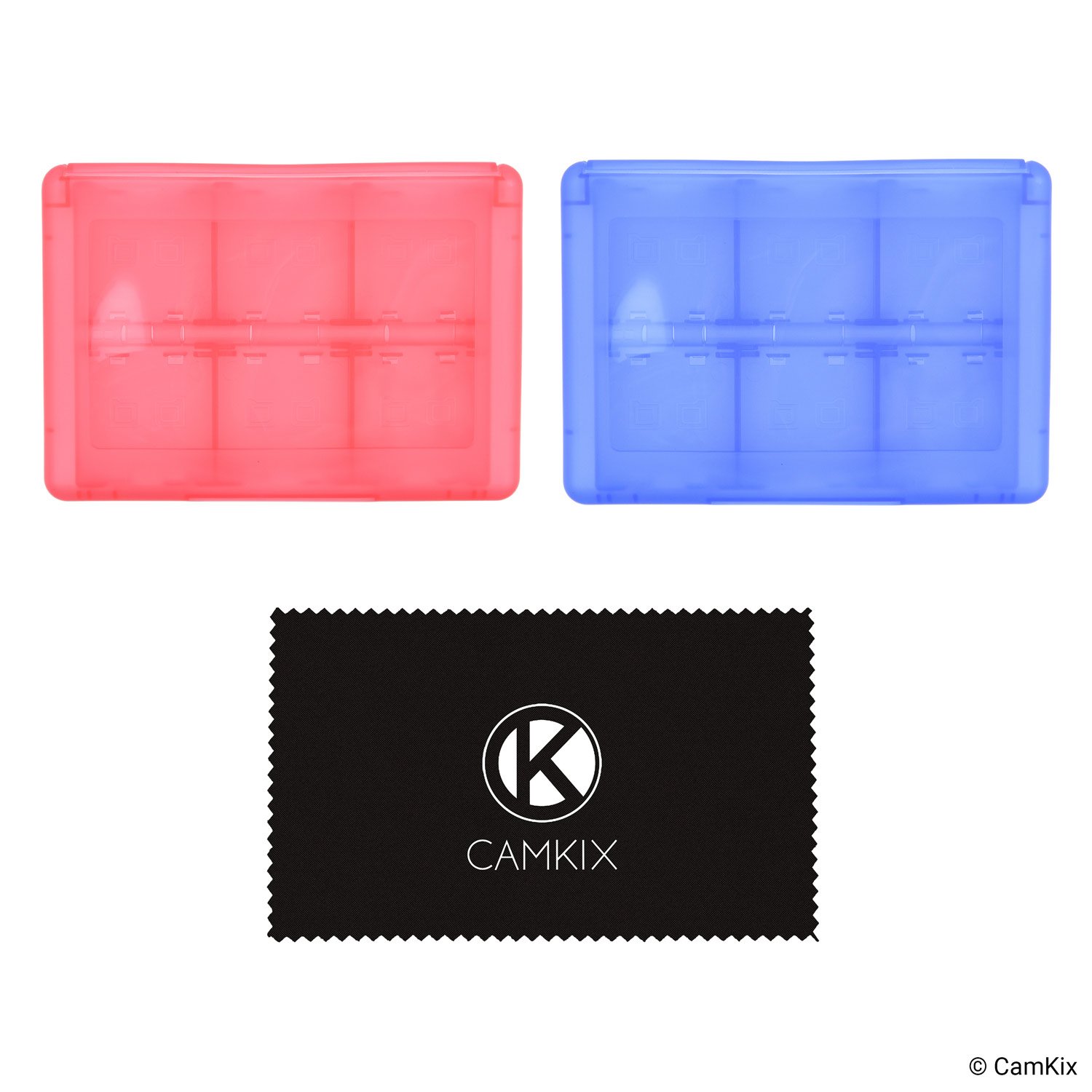 CAMKIX 2X Caja de Juego, Compatible con Nintendo 3DS - Se Adapta a hasta 44 Juegos, 4 Tarjetas SD, 4 Micro SD/TF y 4 lápices Stylus - Juego de Tarjetas Organizador - Rojo y Azul