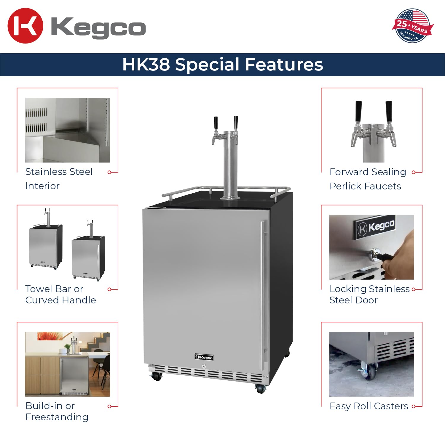 Kegco 24" Wide Dual Tap Stainless Steel Commercial Built-In Left Hinge Kegerator With Kit on Fridge.com - View 2