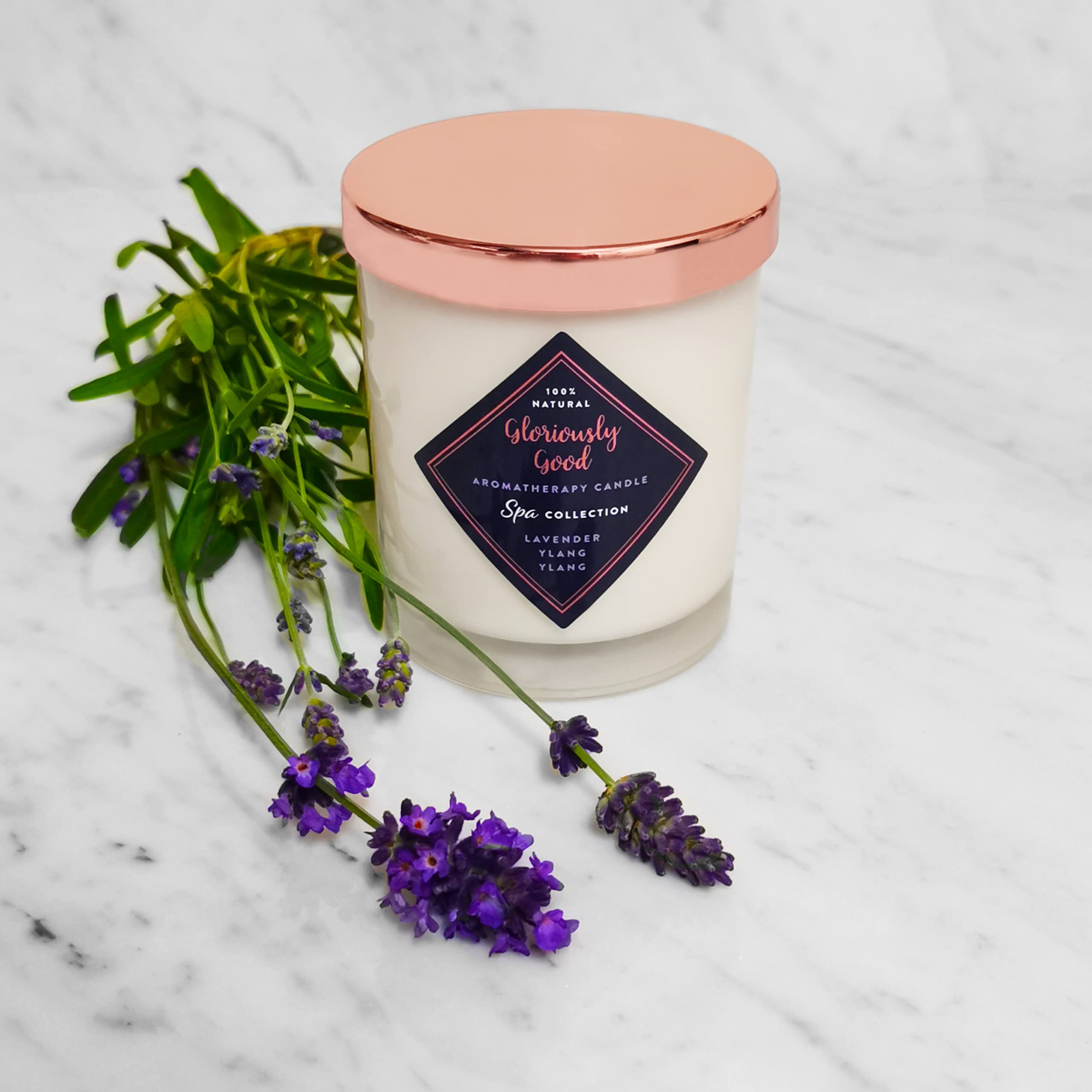 Gloriously Good Lavender & Ylang Ylang Aromatherapy Candle | 100% Natural | Scented with only essential oils | 35-hour burn time