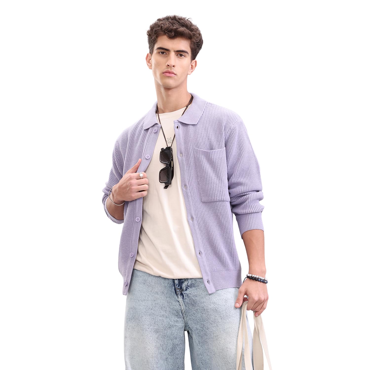 wrogn Pastel Layered Knitted Cardigan | Lavender-picture-31