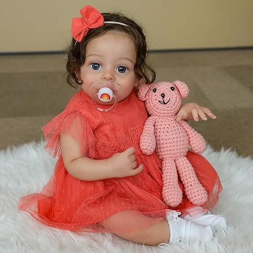 Miniatura 2 de SCOM Muñeca Reborn de bebé de 20 pulgadas, recién nacida realista con cuerpo de tela suave y extremidades de vinilo, pelo enraizado a mano, chupete