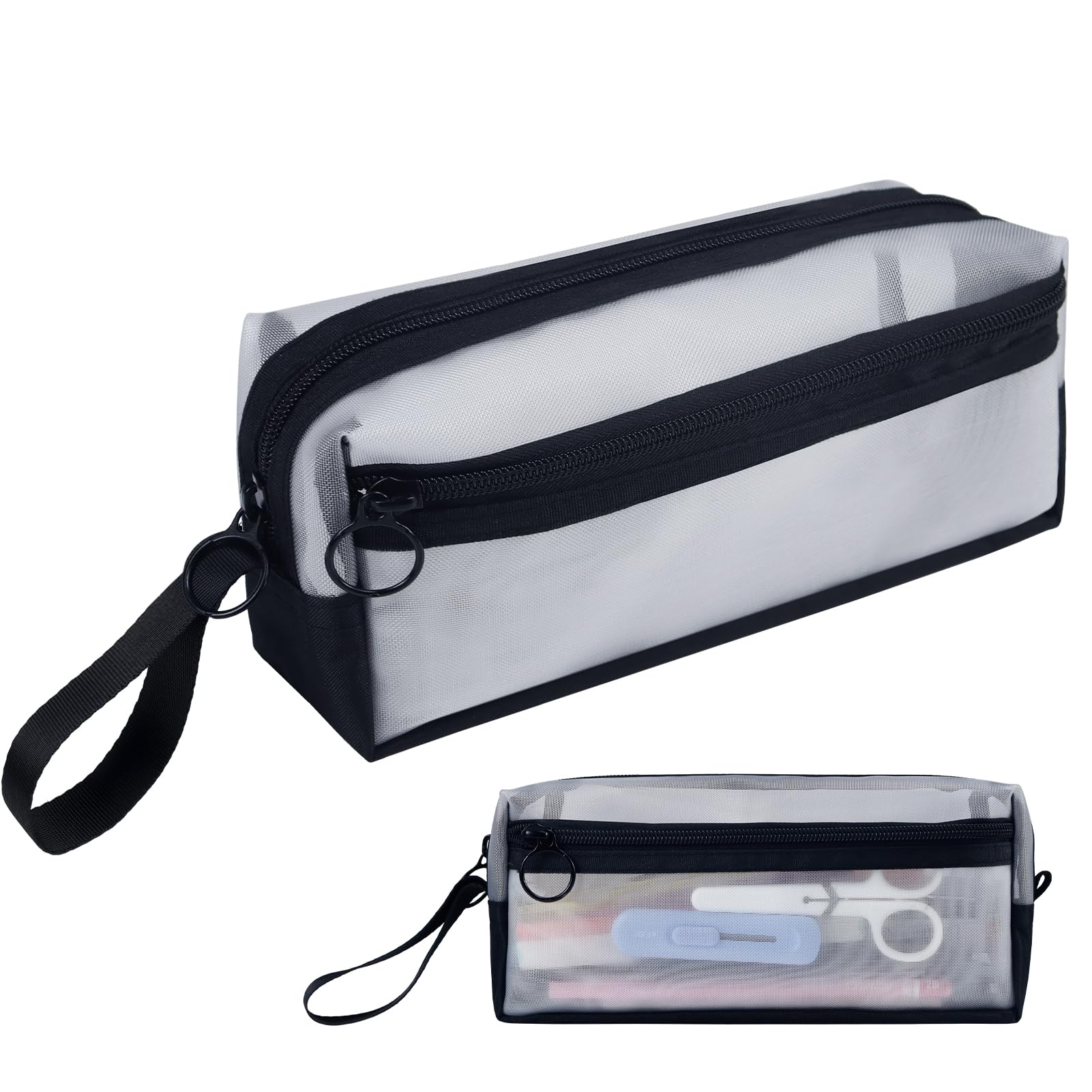 Moyad Grid Mesh Pencil Pen Case with Zipper Big Capacity Pencil Pouch Stationery Organizer Pen Bag Clear Translucent Pencil Cases Makeup Cosmetic Bags for Office, Work, Travel, Adults, White