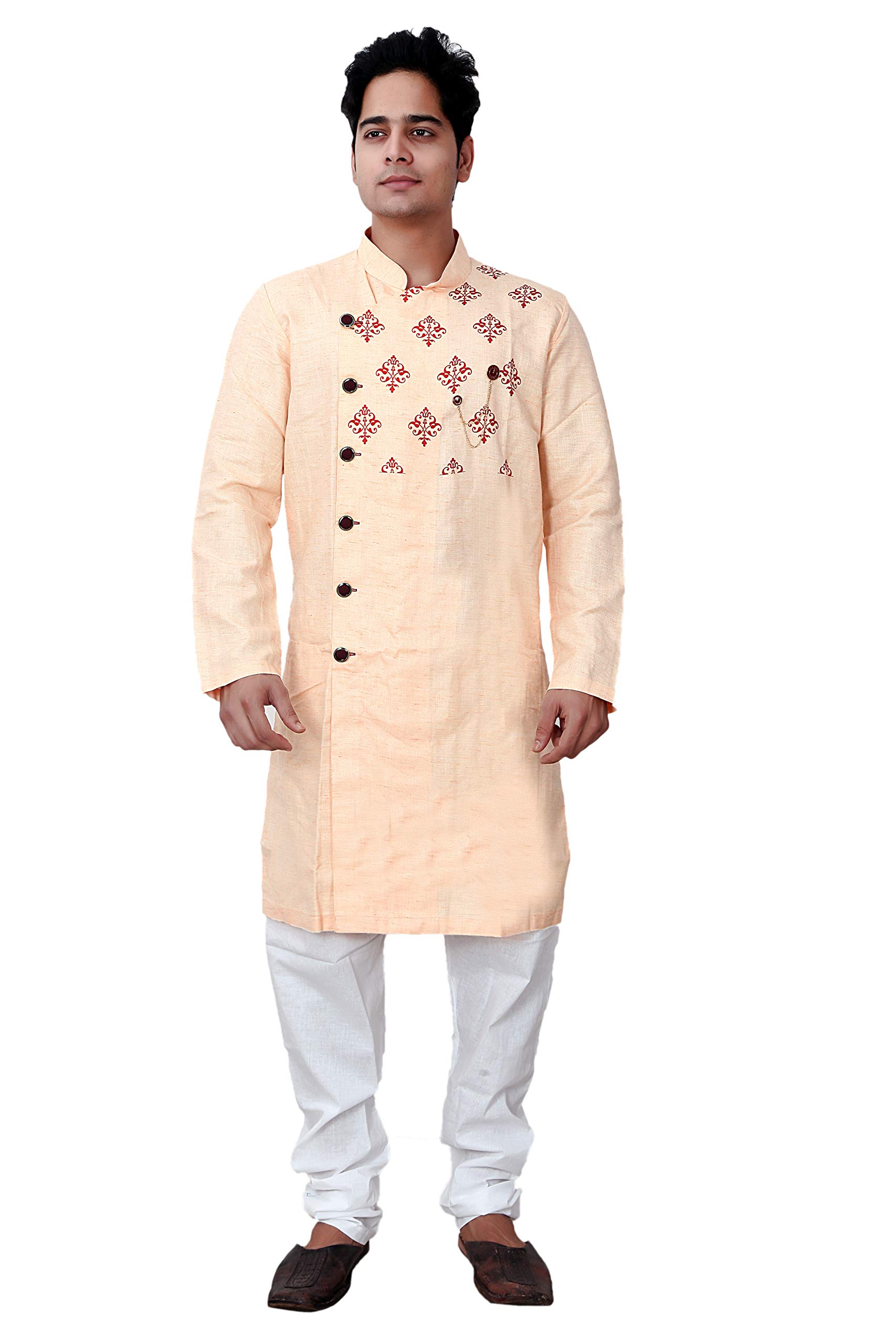 Basilio Men's Indo-Western Style Ethnic Set-109-Peach-picture-24