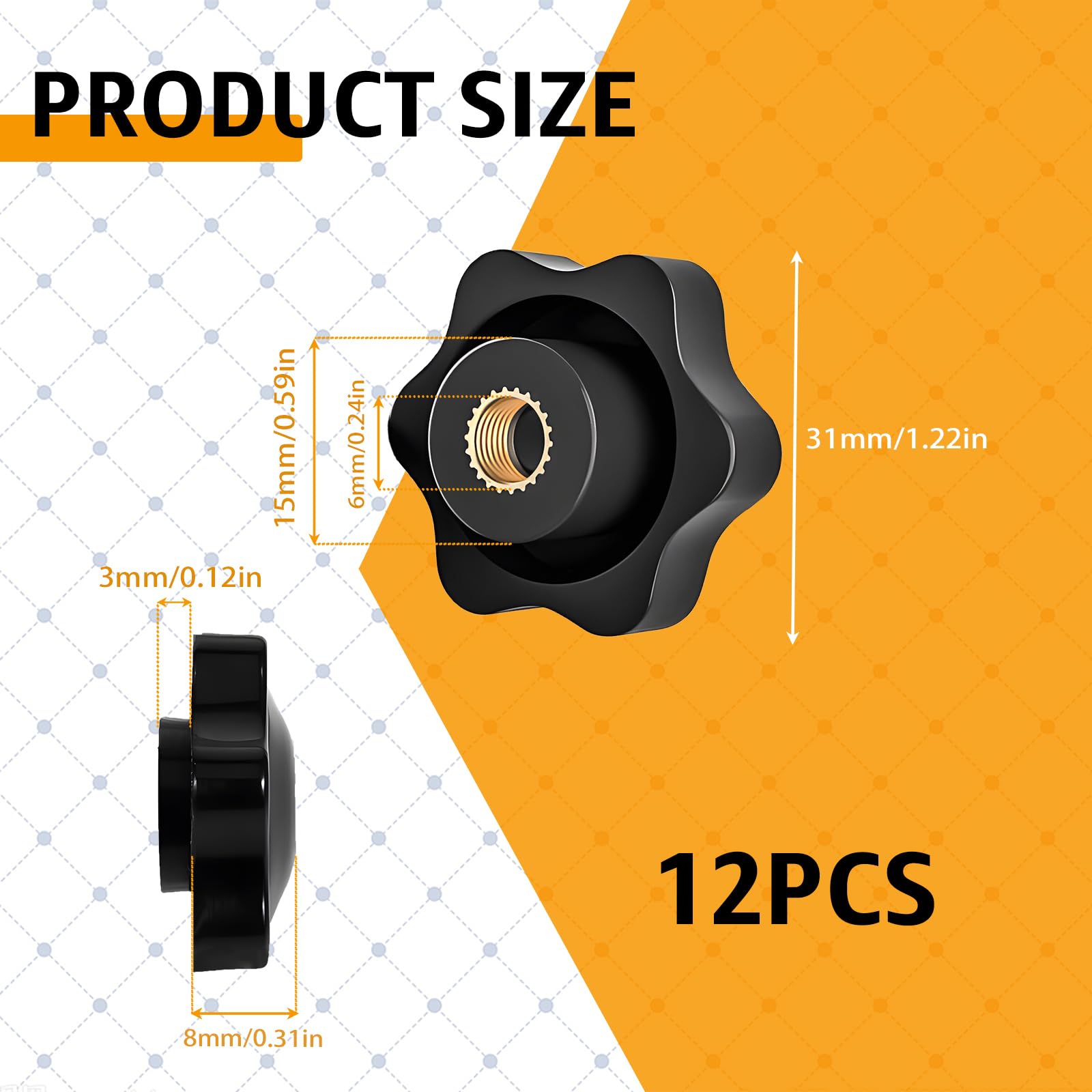 12Pezzi Dado Maniglia a Stella M6, 32 Mm Diametro Esterno Dadi Con Manico, Dadi Di Serraggio Plastica Zigrinato Manopole Attraverso Il Foro Rame Core Per Macchine, Mobili, Apparecchiature Elettroniche