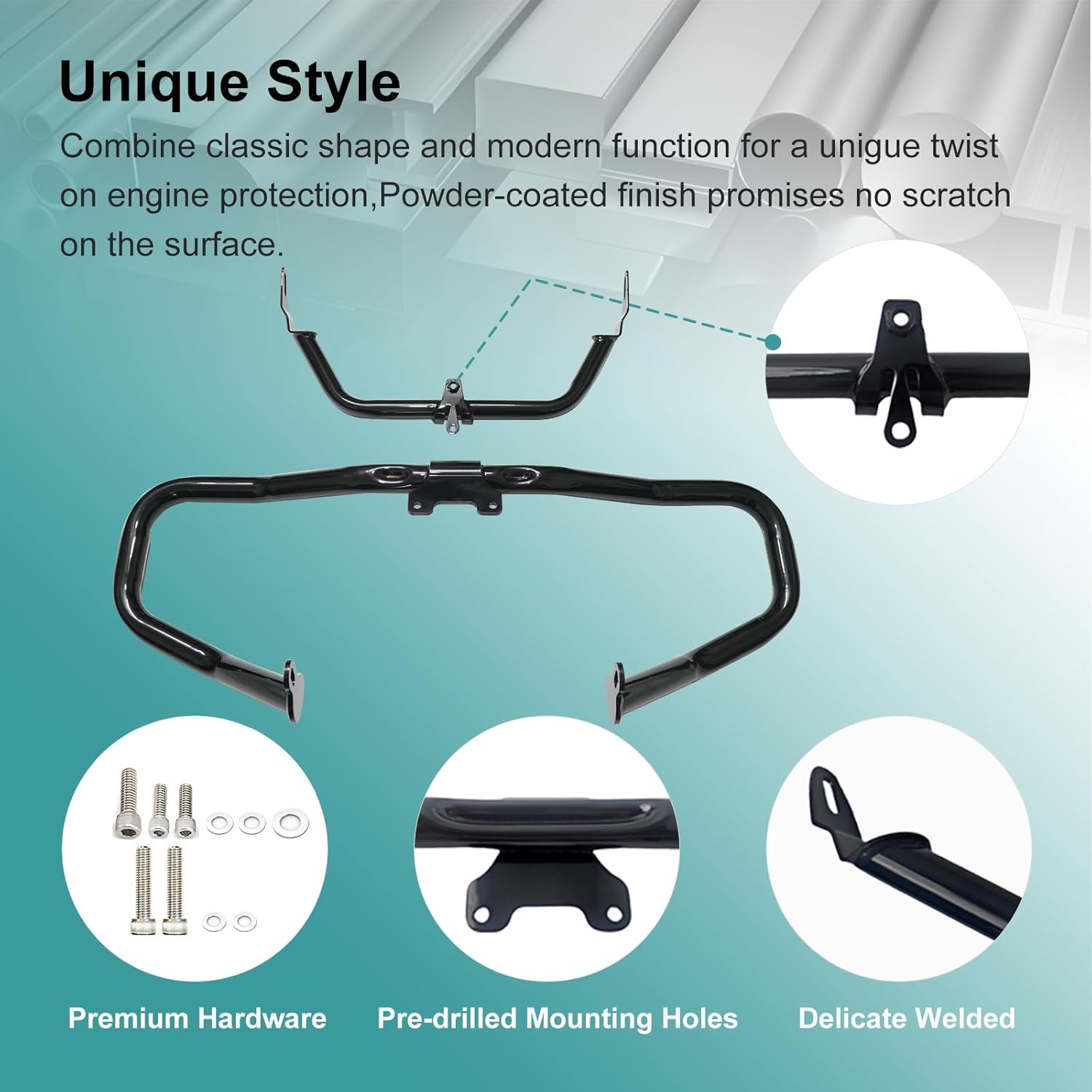 Road Glide Chopped Engine Guard Motorcycle Front Highway Protector Crash Bar Fairing Support Bracket for Harley 2015-2023 FLTRX FLTRXS FLTRXST CVO FLTRXSE Gloss Black