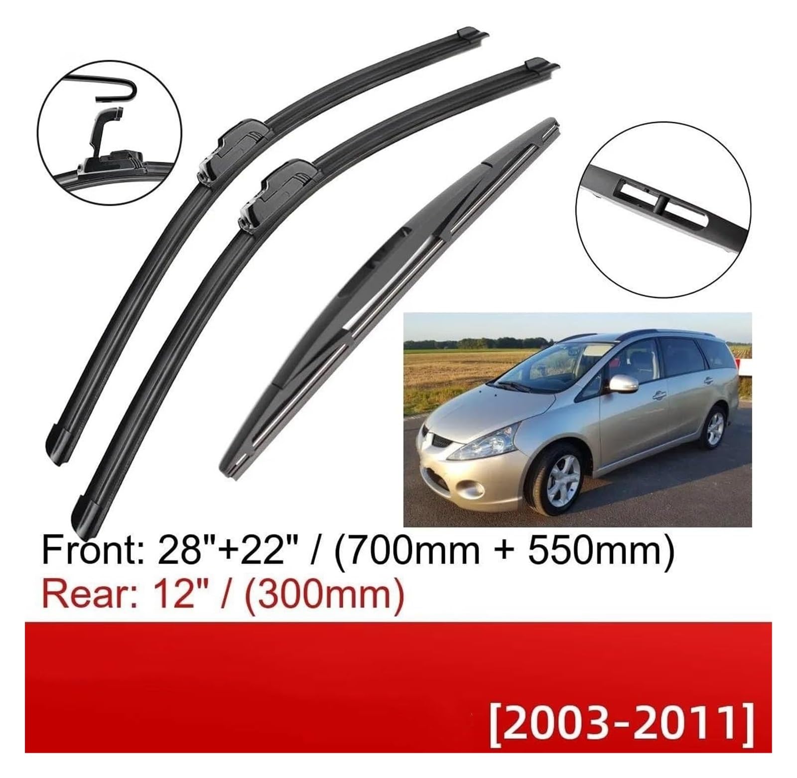 tergicristallo per M&ITSUBISHI per Grandis 2003-2011 28 "+22"+12" Spazzole Tergicristallo Anteriori Posteriori Spazzole Tergicristallo Auto