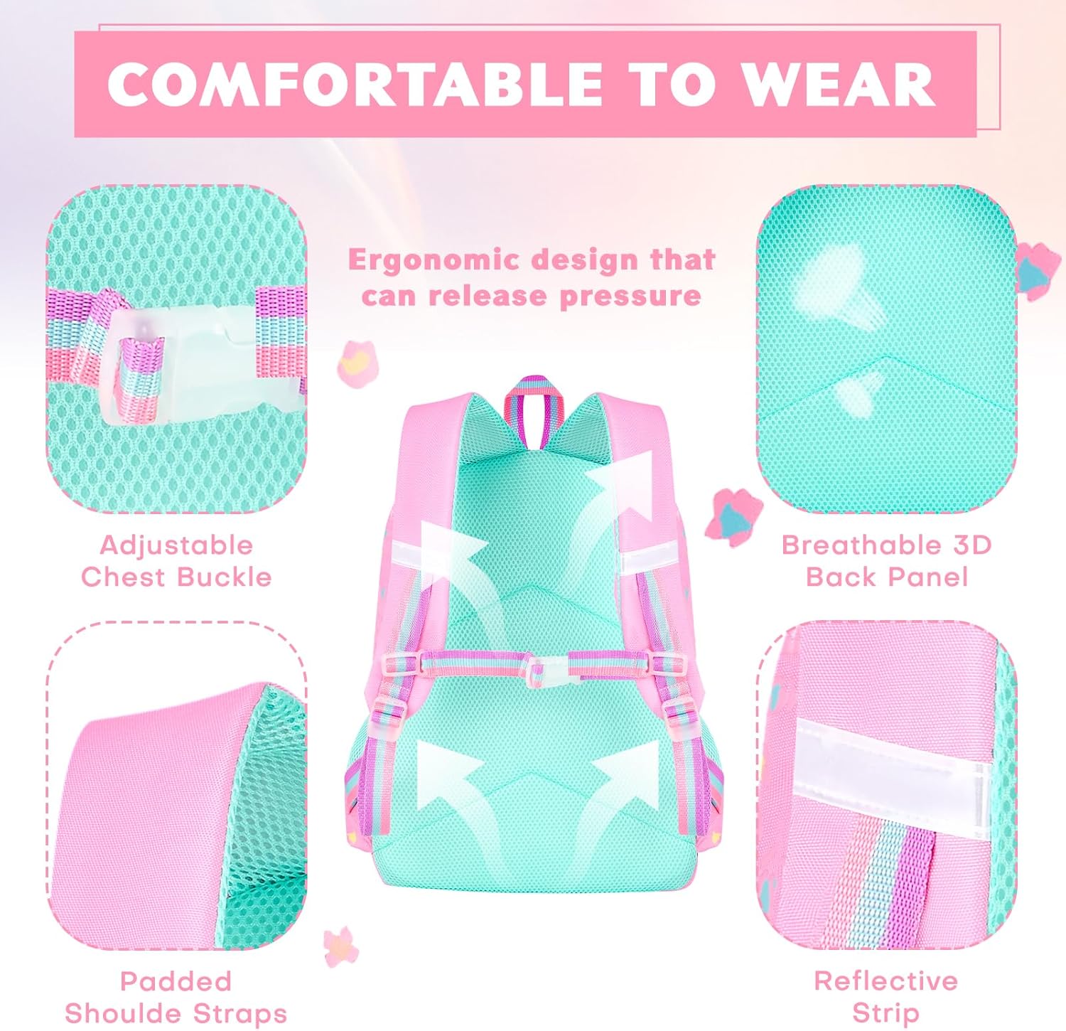 Girls School Backpack, Pink Leopard Print Bookbag with Adjustable Straps,Lightweight Waterproof Elementary Middle Student Backpack for Daily Use and Travel - Image 6