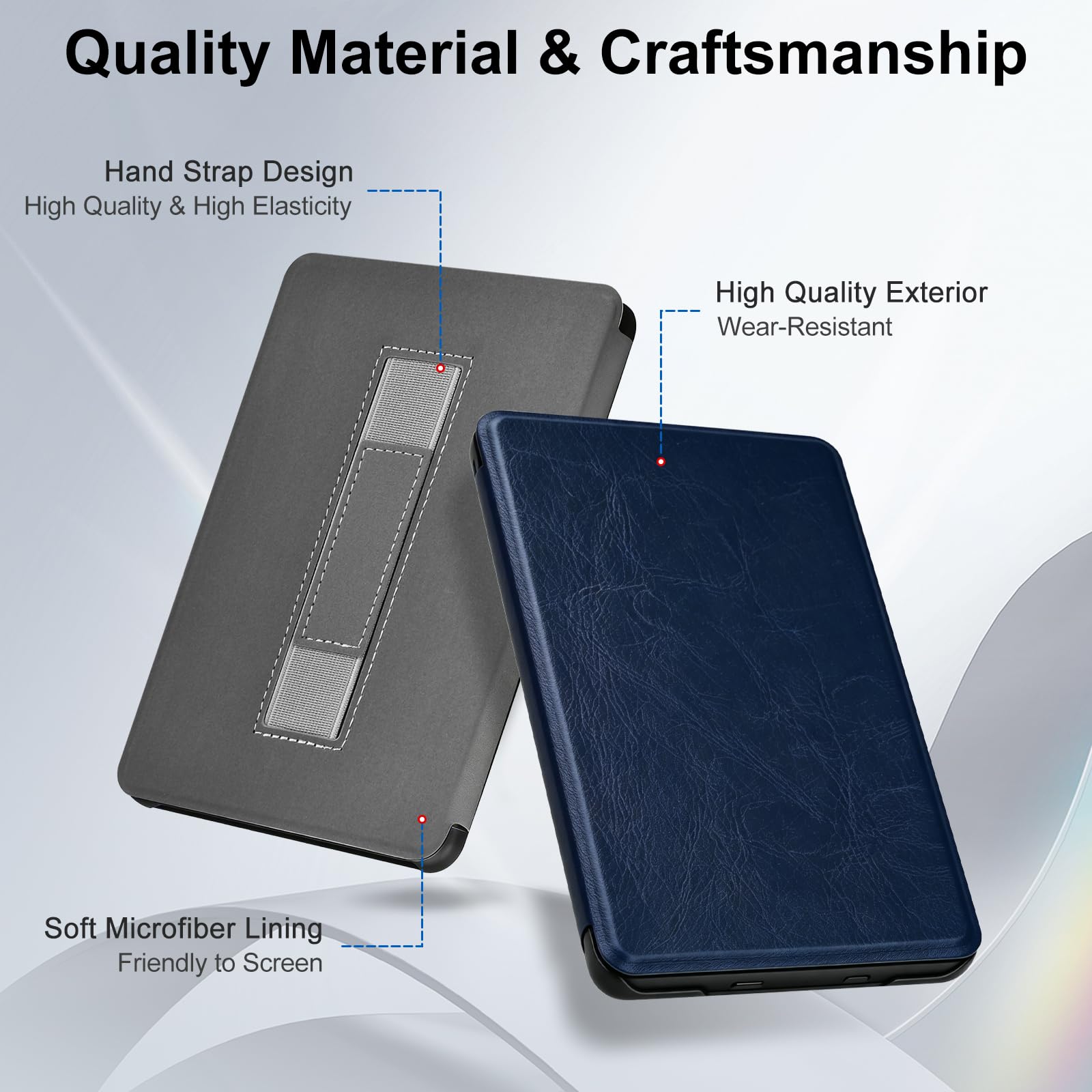 Custodia Per E-reader 7 Pollici 2024 – Cover A Conchiglia Con Cinturino Per Mano, Auto-sonno/sveglia, Blu Scuro