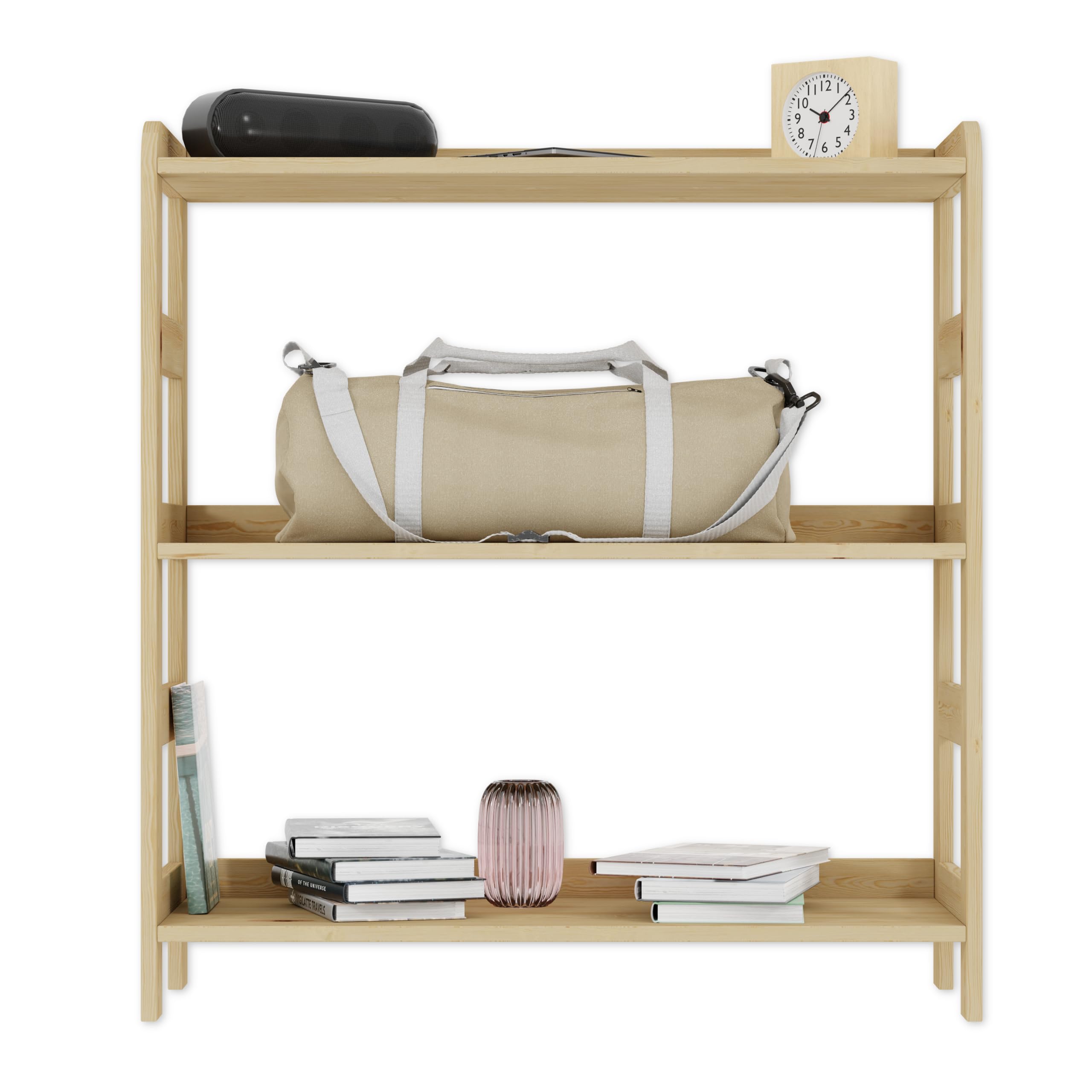 Lenmar Serie R, R-02, mensola in legno, legno di pino, beige chiaro, 5 ripiani, libreria, scaffale in legno, scaffale da parete