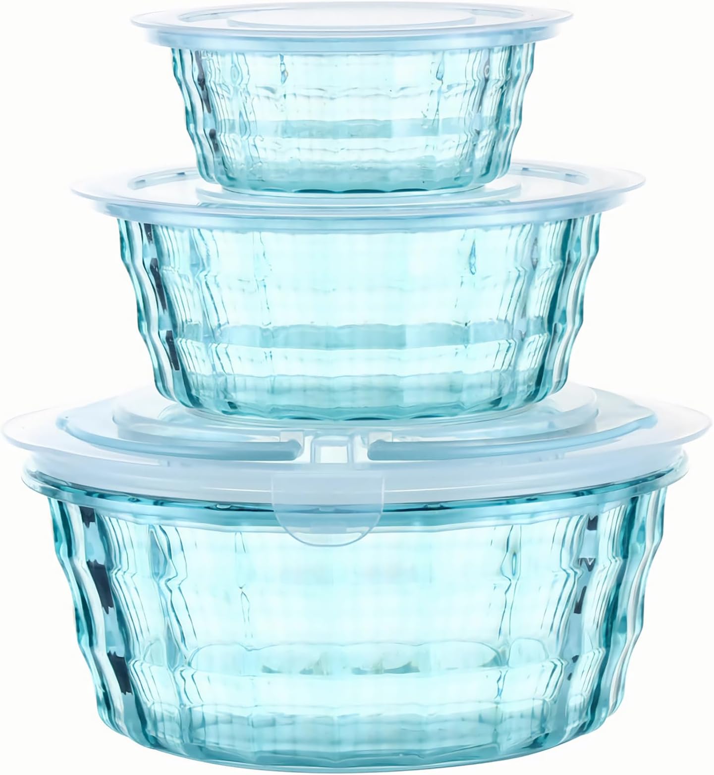 Taiuloo 3-Piece Salad Bowls with Lids, BPA Free Plastic Meal Prep Containers To Go for Lunch, Kitchen Food Storage & Serving Bowls for Salad, Snack, Fruit, Veggie, Blue