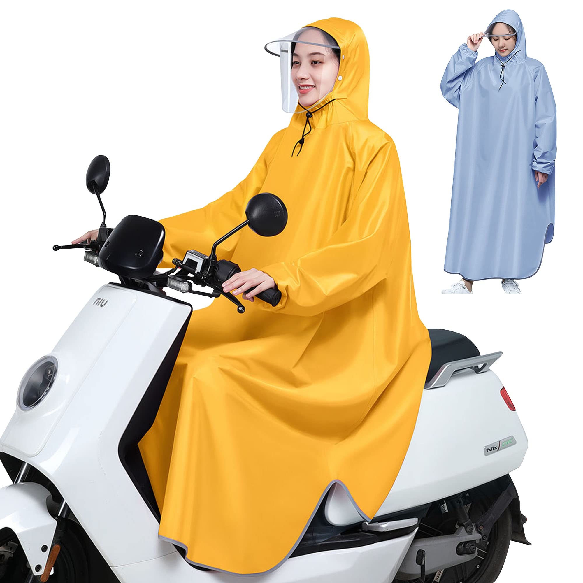 Poncho de Pluie à Capuche Léger avec Bord, Poncho Imperméable à Manches Longues pour Hommes Femmes Adultes Moto, Scooter de Mobilité, Cyclisme, Randonnée (Color : Jaune, Size : 4XL)