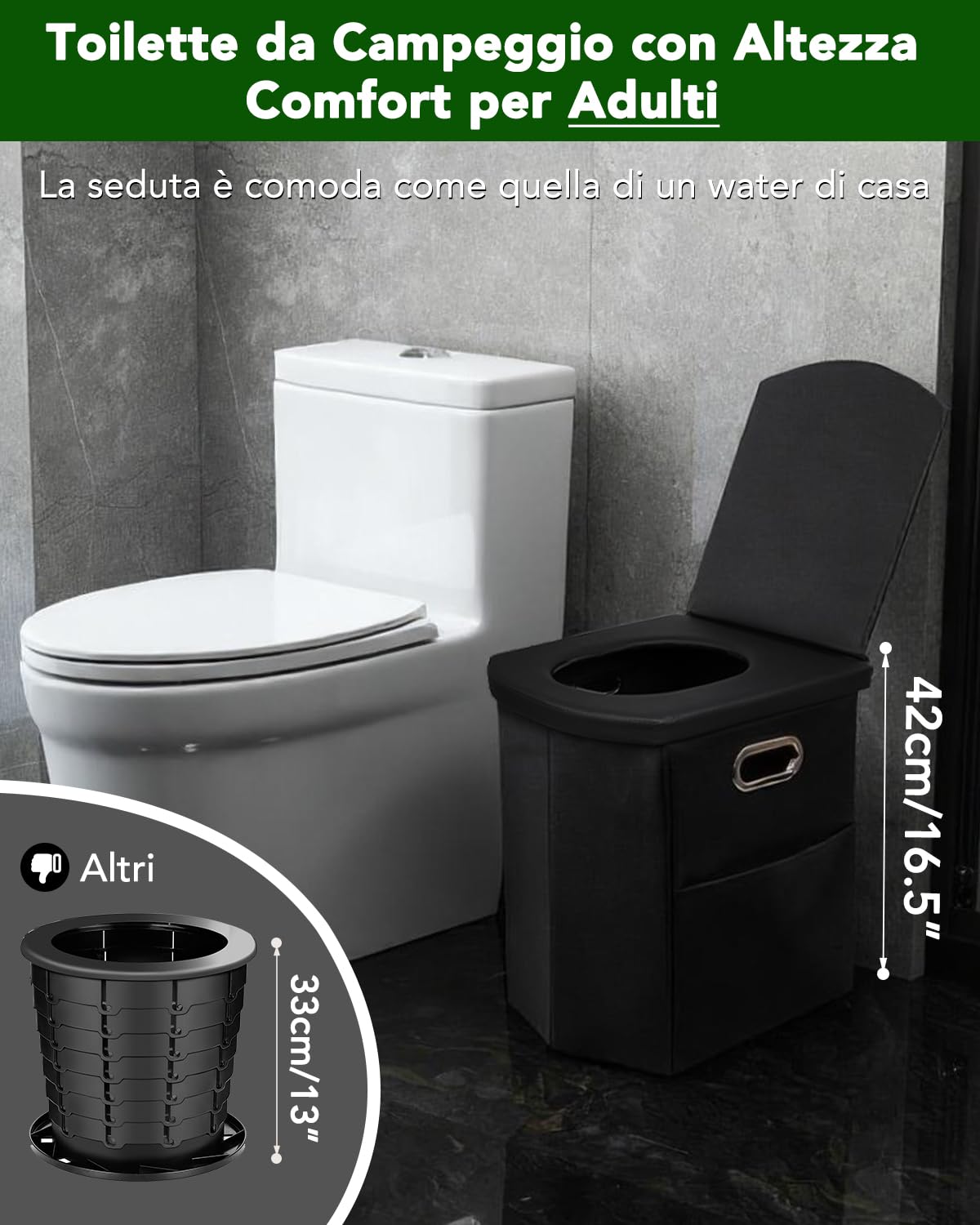 E EASTSTORM WC Portatile Adulti, Water Portatile Pieghevole, Toilette Portatile per Camper, Campeggio, Tenda, Cesso, Gabinetto Portatile