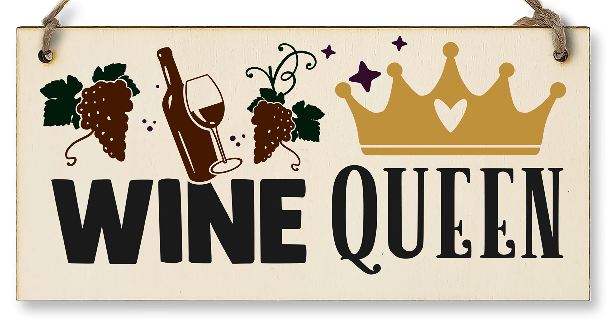 The Plum Penguin Transparent Wine Queen Funny Novelty Handmade Wooden Hanging Wall Plaque Great Friendship Gift Home Bar Sign Decoration