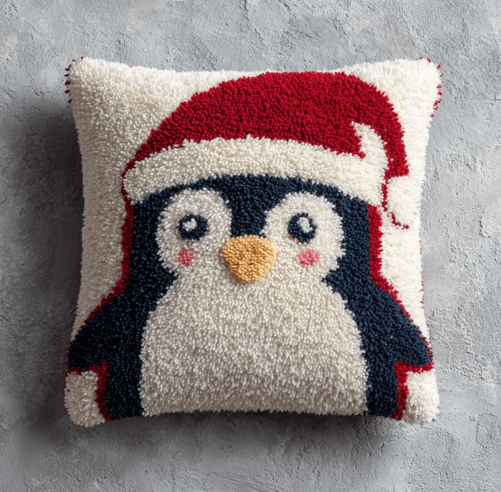 Kitquiver Latch Hook Kits for Adults Penguin Rug Cover Pillowcase Beginner DIY Needlework Embroidery Kits Handmade Set Craft Sofa Home Decor 43X43Cm