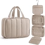 BAGSMART Hanging Puffy Toiletry Bag for Women, Travel Big Compartment Makeup Cosmetic Bag, Waterproof Business Organizer Accessories Essentials with Hook, Camel