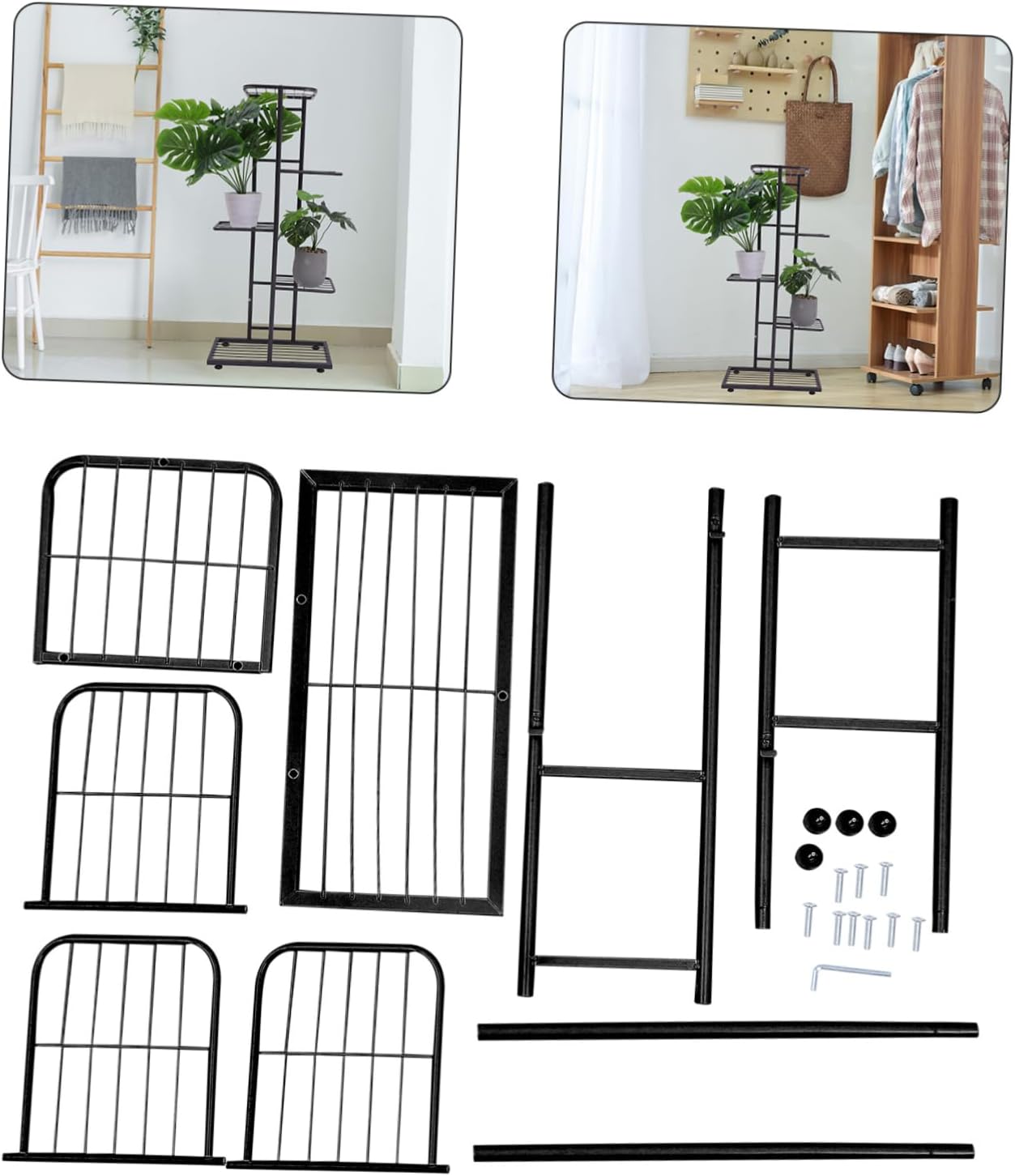 Indoor Flowerpot Rack Durable Iron Plant Stand for Balcony Garden Space-saving Multi-pot Holder with Smooth Edges and Foot Pads Deep Grey Finish