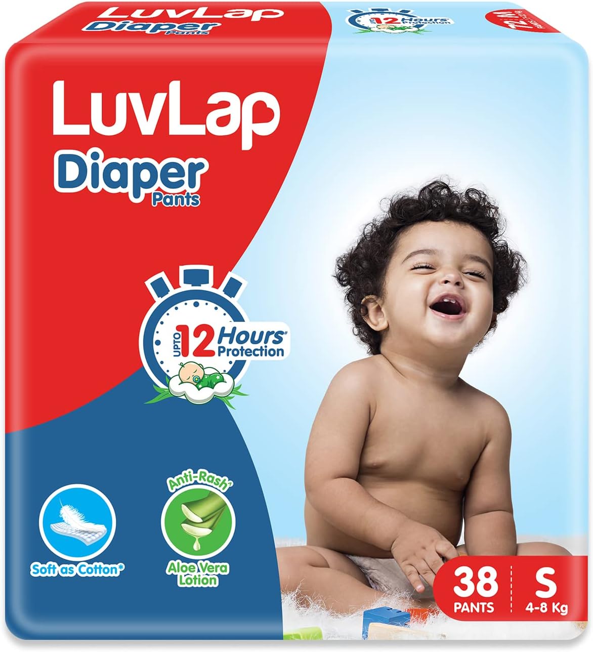 Diaper Pants Small (SM) 4 to 8Kg, 38 Count, Baby Diaper Pants, with Aloe Vera Lotion for rash protection, with upto 12 Hour protection