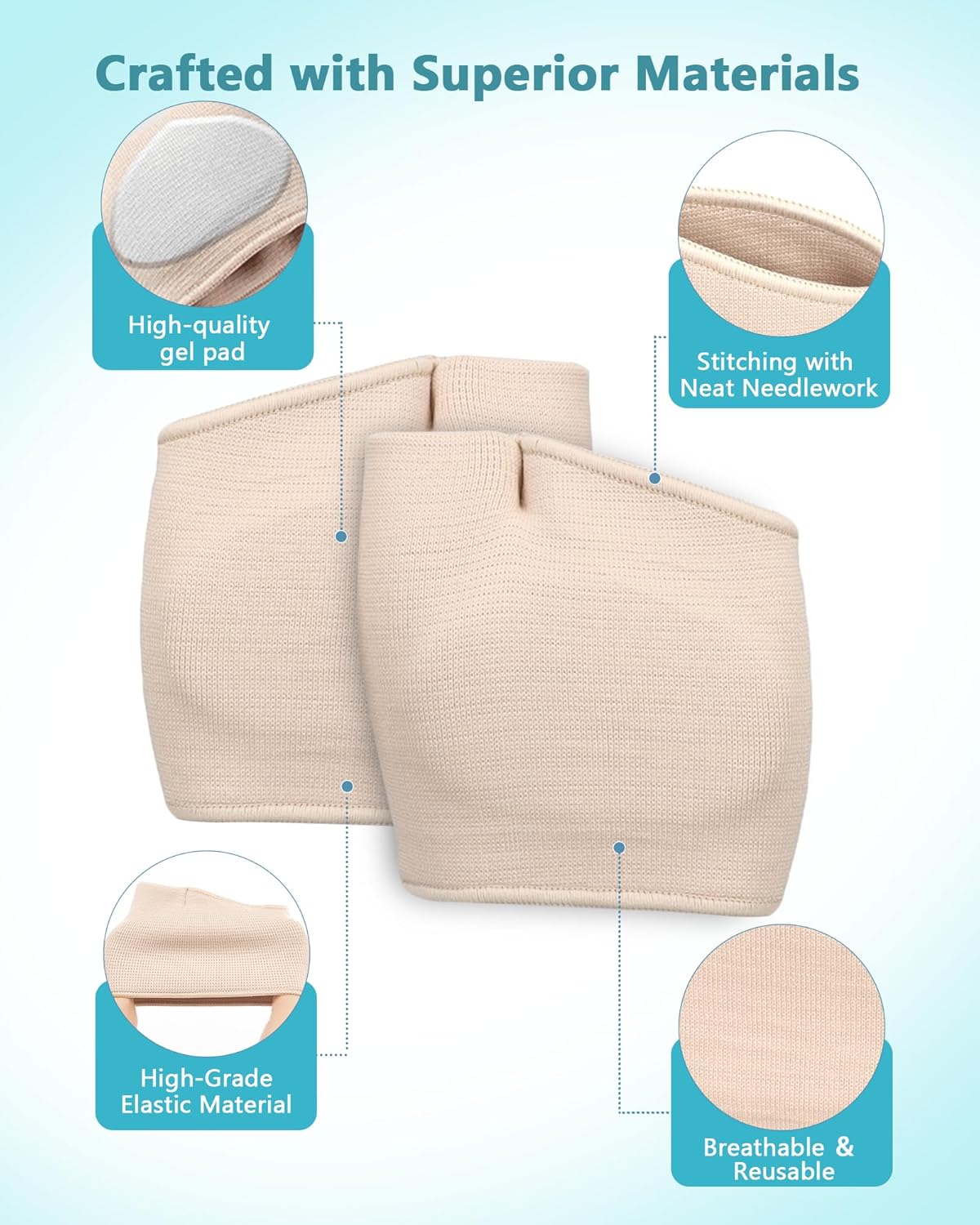 2 Pairs Metatarsal Pads - Gel Ball of Foot Cushions for Women & Men, Washable & Breathable Foot Pads Insoles Ball Pain Relieve for Mortons Neuroma, Metatarsalgia & Bunions, Fit High Heels, Beige Large - Image 2