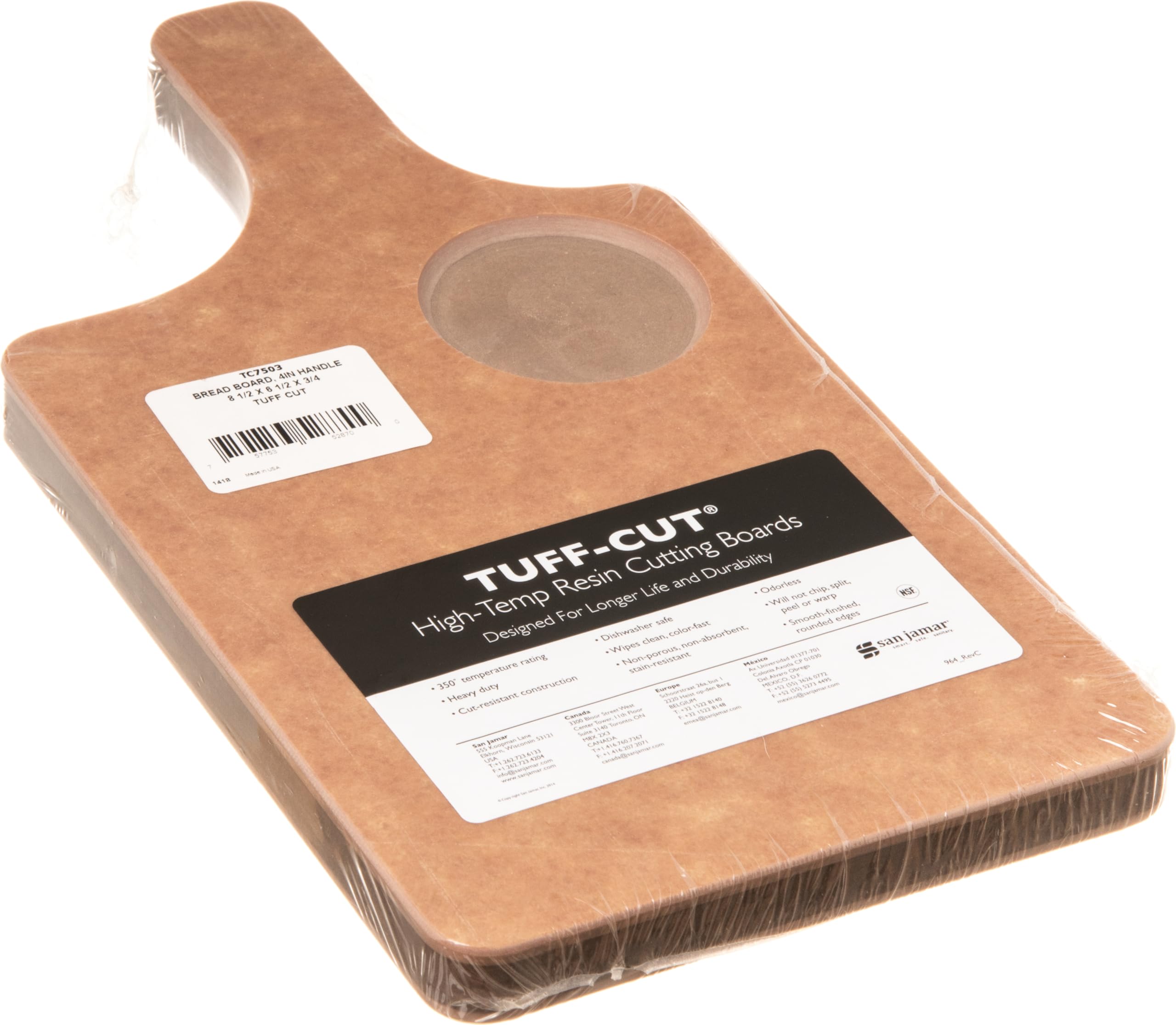 TC7503 Tuff-Cut High Tech Resin Bread Board with 4" Handle and Butter Well, 6-1/2" Width x 8-1/2" Height x 3/4" Depth