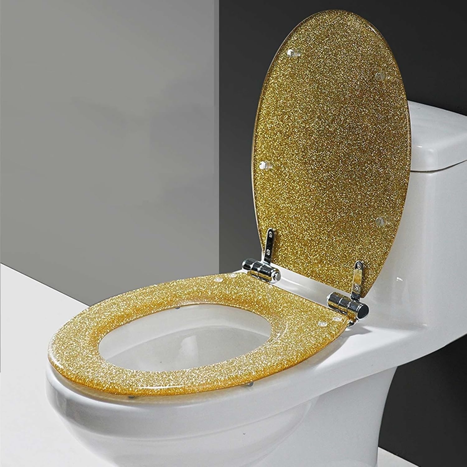 Flash-Toilettensitz mit Absenkautomatik und Schnellverschluss(Gold)