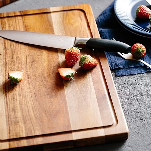 Vista 3 de Tabla de cortar de madera para cocina, tabla de cortar de madera de acacia, tabla de servir para carne, verduras, frutas y queso, tabla de cortar
