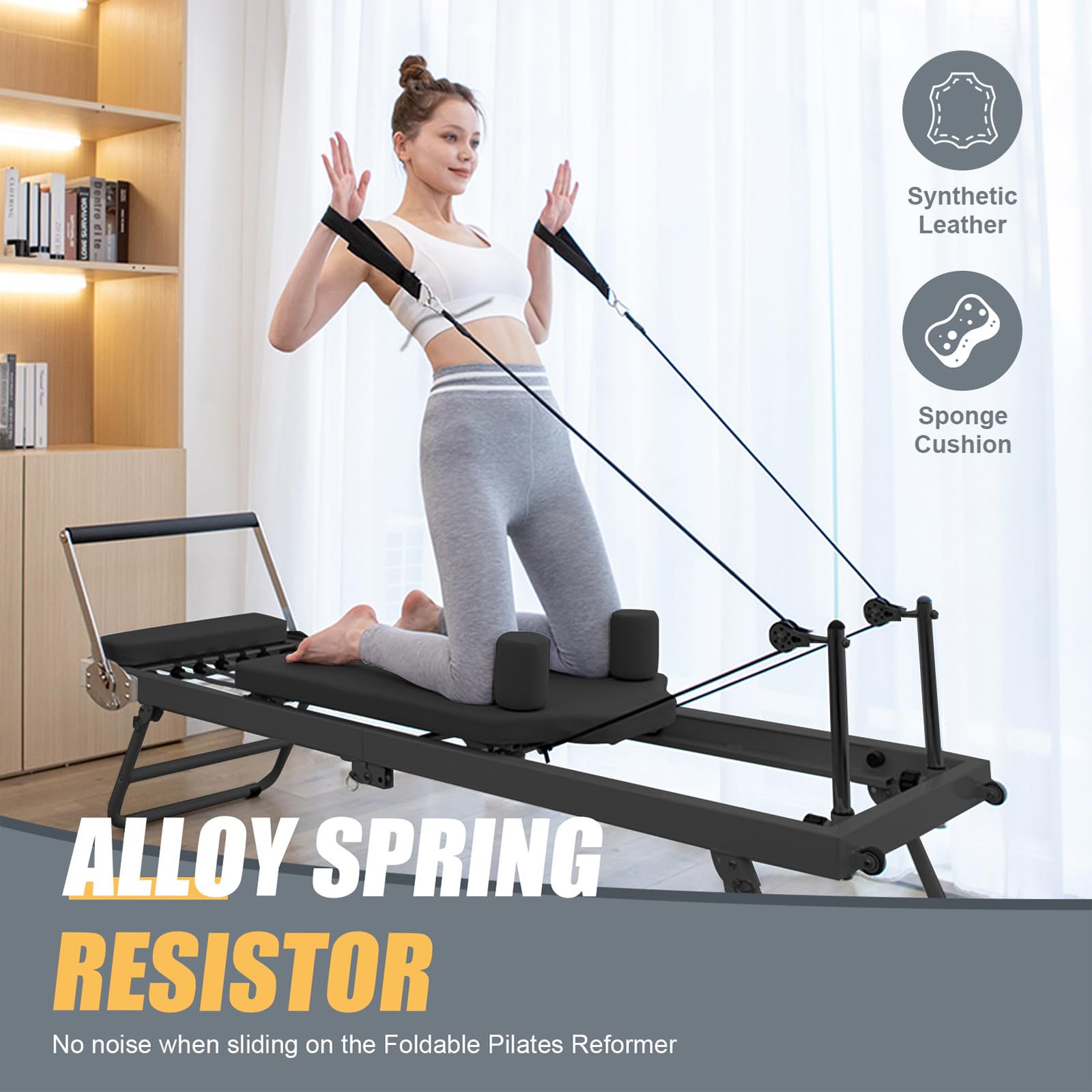 Riformatore di Pilates pieghevole, riformatore di pilates di casa,di allenamento core pilate regolabile - Capacità di peso di 300 libbre Macchina per i principianti e gli utenti intermedi