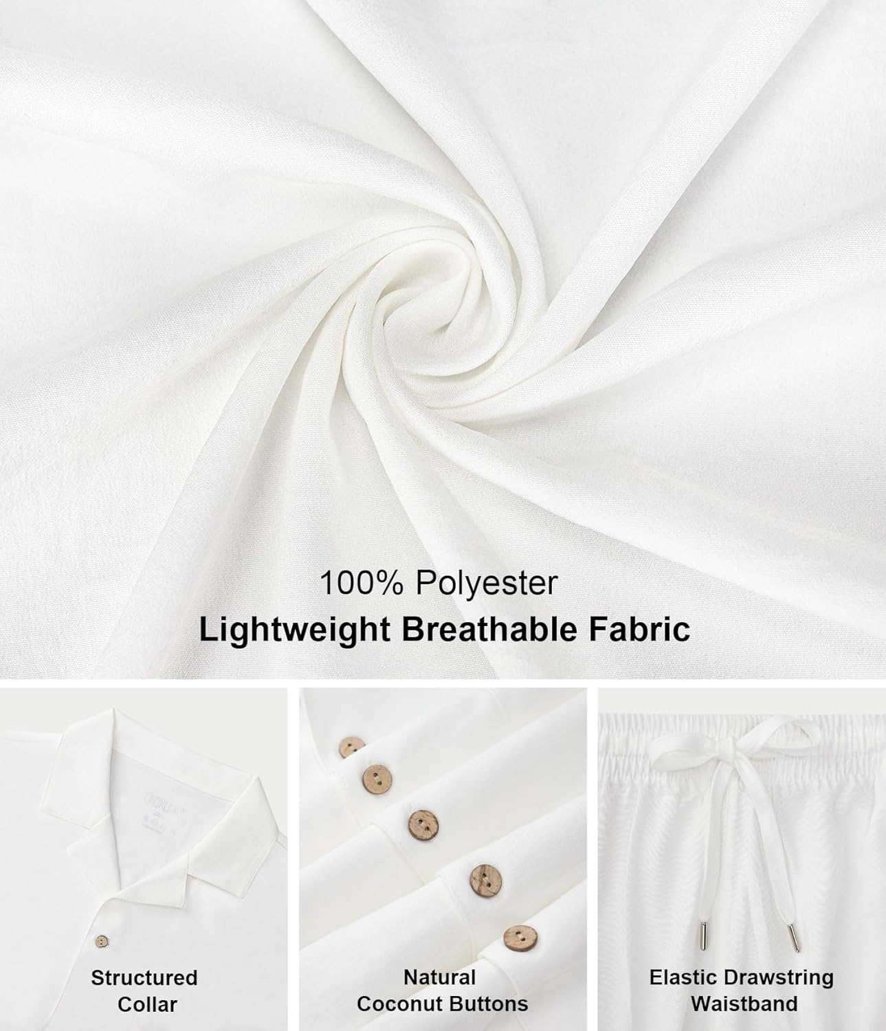 UOUA Mens 2 Piece Outfit Summer Beach Button Down Shirt Casual Loose Pant Sets - Image 6