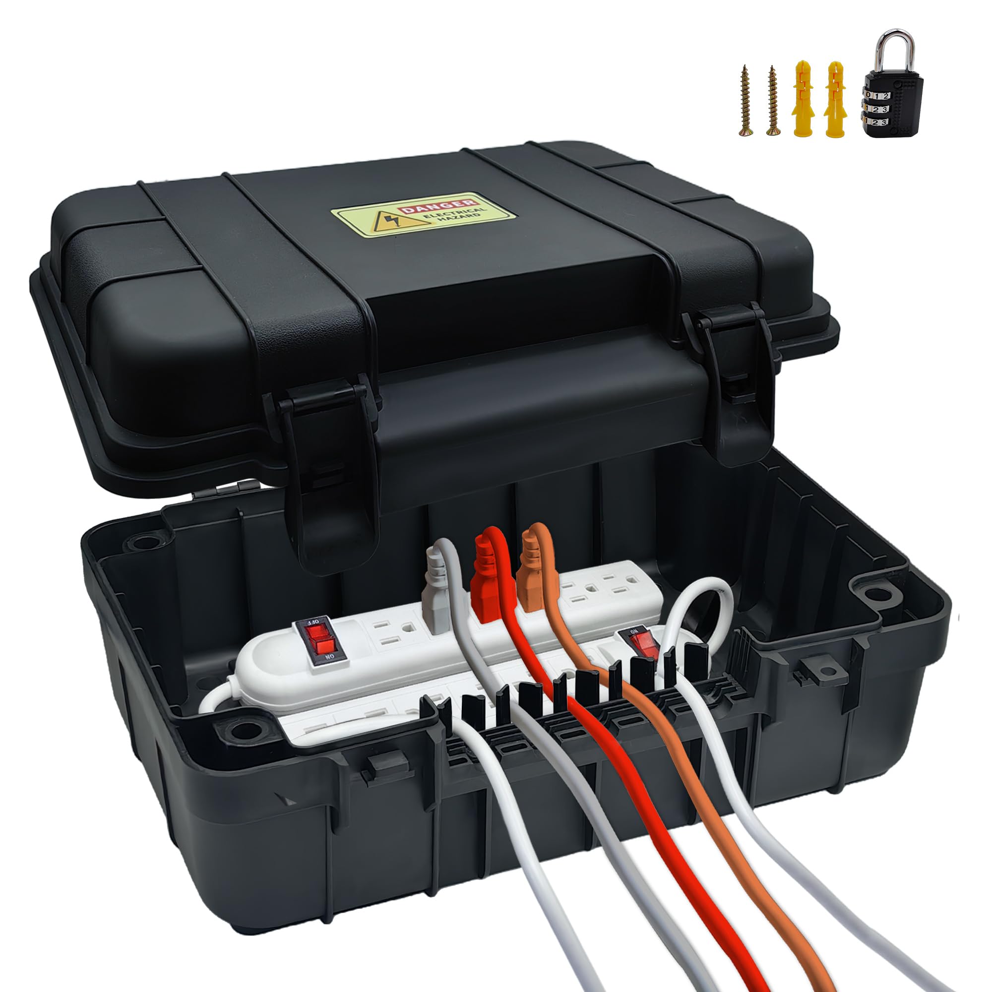 Paxboxtech Große Outdoor-Elektrobox (34,3 x 24,1 x 14 cm), IP54 wasserdichte Außenverlängerungskabelabdeckung, wetterfeste Steckdosenbox, schützt Steckdosenleiste, Steckdose, Timer, Stecker