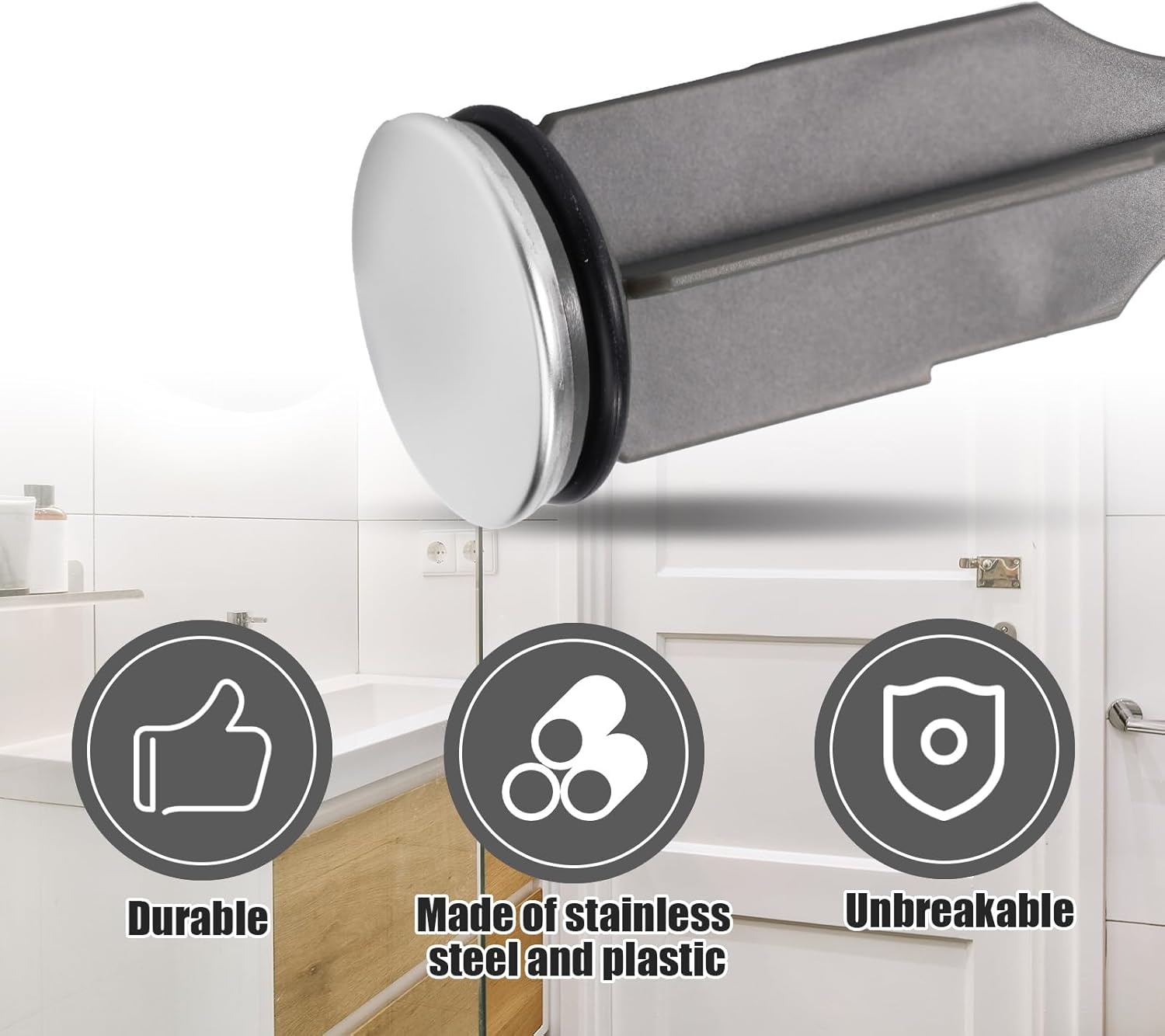 2pcs Sink Drain Parts, Including Pop-Up Stopper & Pivot Rod Replacement Bathroom Sink Drain Repair Kit Compatible with Price Pfister & Popular Band