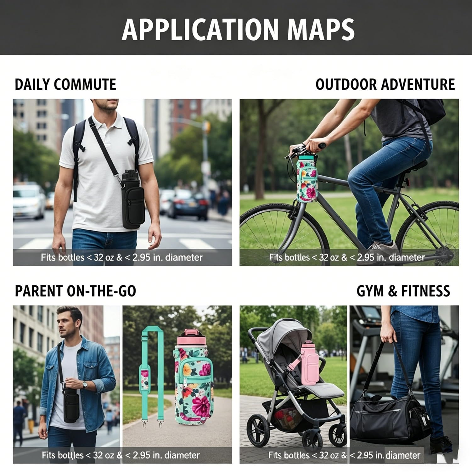 Water Bottle Sling Bag with Storage Pockets & Strap for Hiking Gym Walking 2