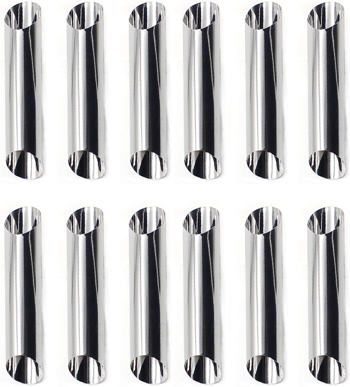 Set of 12 Small Size Pastry Cream Horn Mould Stainless Steel Conical Tube Cone Pastry Roll Horn Mold Baking Mould Tool (Large column)