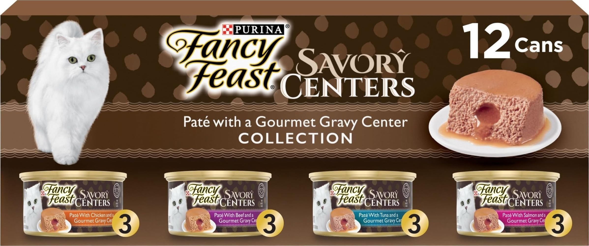 Purina Savory Centers Wet Cat Food, 3 oz. Cans, 24-Pack | Variety pack with chicken, salmon, beef and tuna pate recipes, 100 percent complete and balanced nutrition