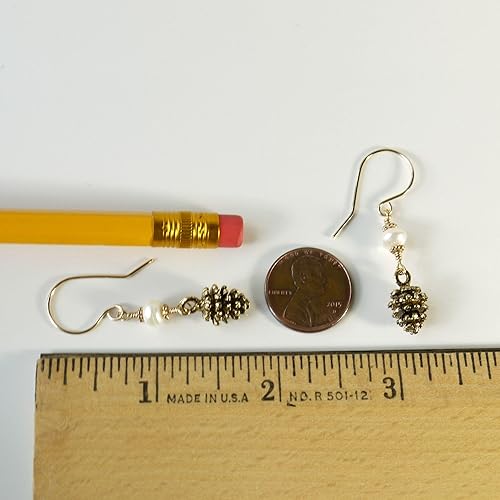 Miniatura 2 de Aretes colgantes de piña y perlas de agua dulce con alambres hechos a mano con relleno de oro de 14 quilates, joyería artesanal hecha a mano de la