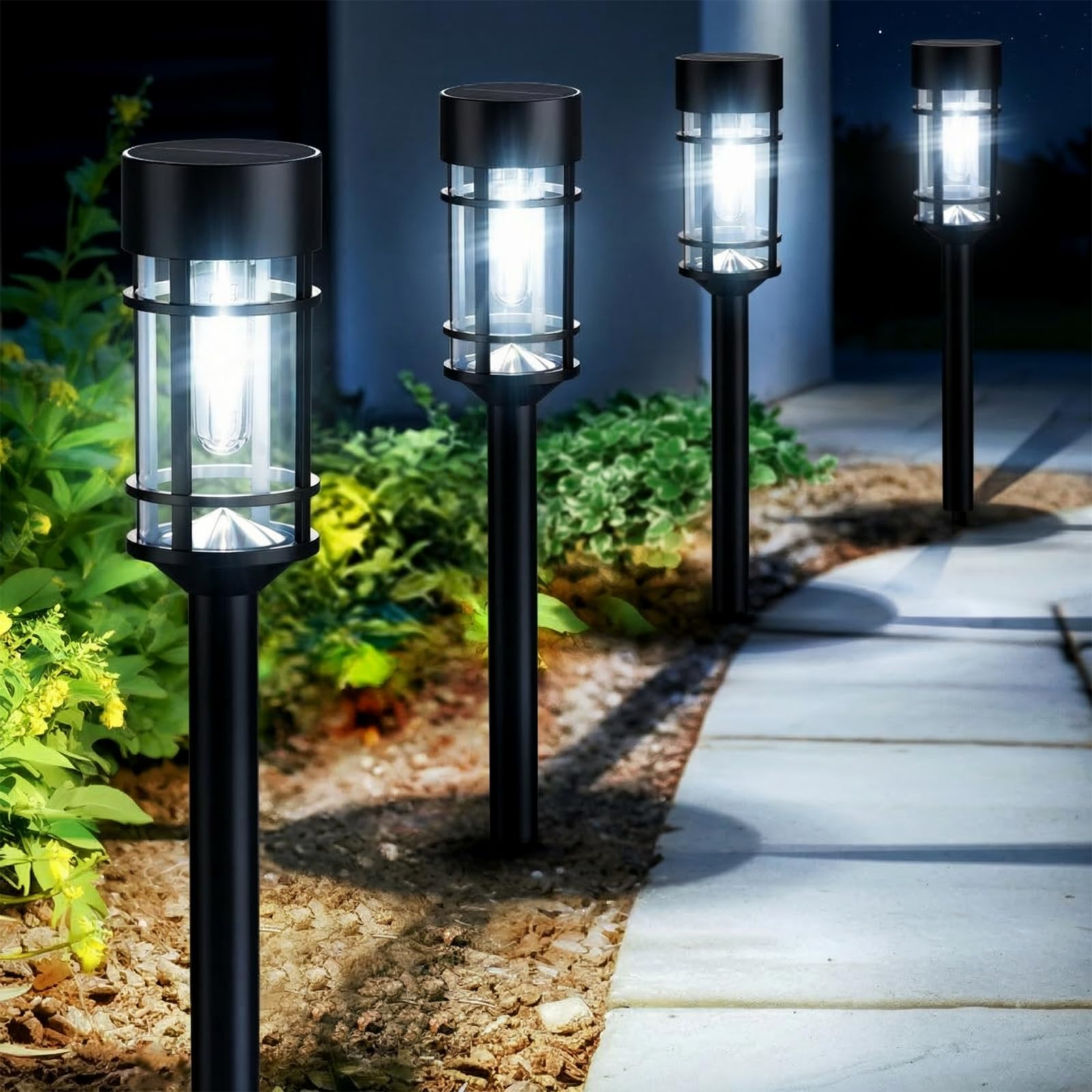 Mancra Solarleuchten aus Glas, Metall, wasserdicht, automatisches Ein-/Ausschalten, Landschaftswegbeleuchtung, Gartendekoration für Hof, Gehweg, 8 Stück