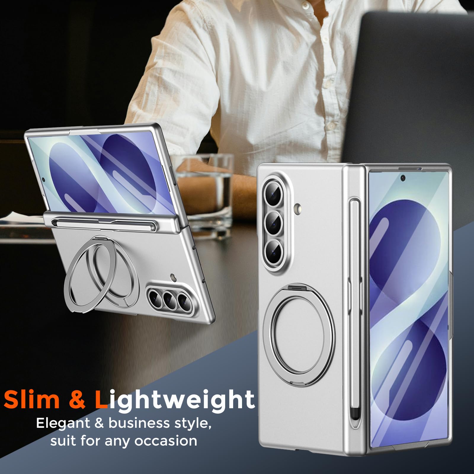 Custodia per Samsung Galaxy Z Fold 8 con portapenne e pennino capacitivo, compatibile con Magsafe anello di rotazione magnetico con cavalletto protezione dello schermo copertura completa