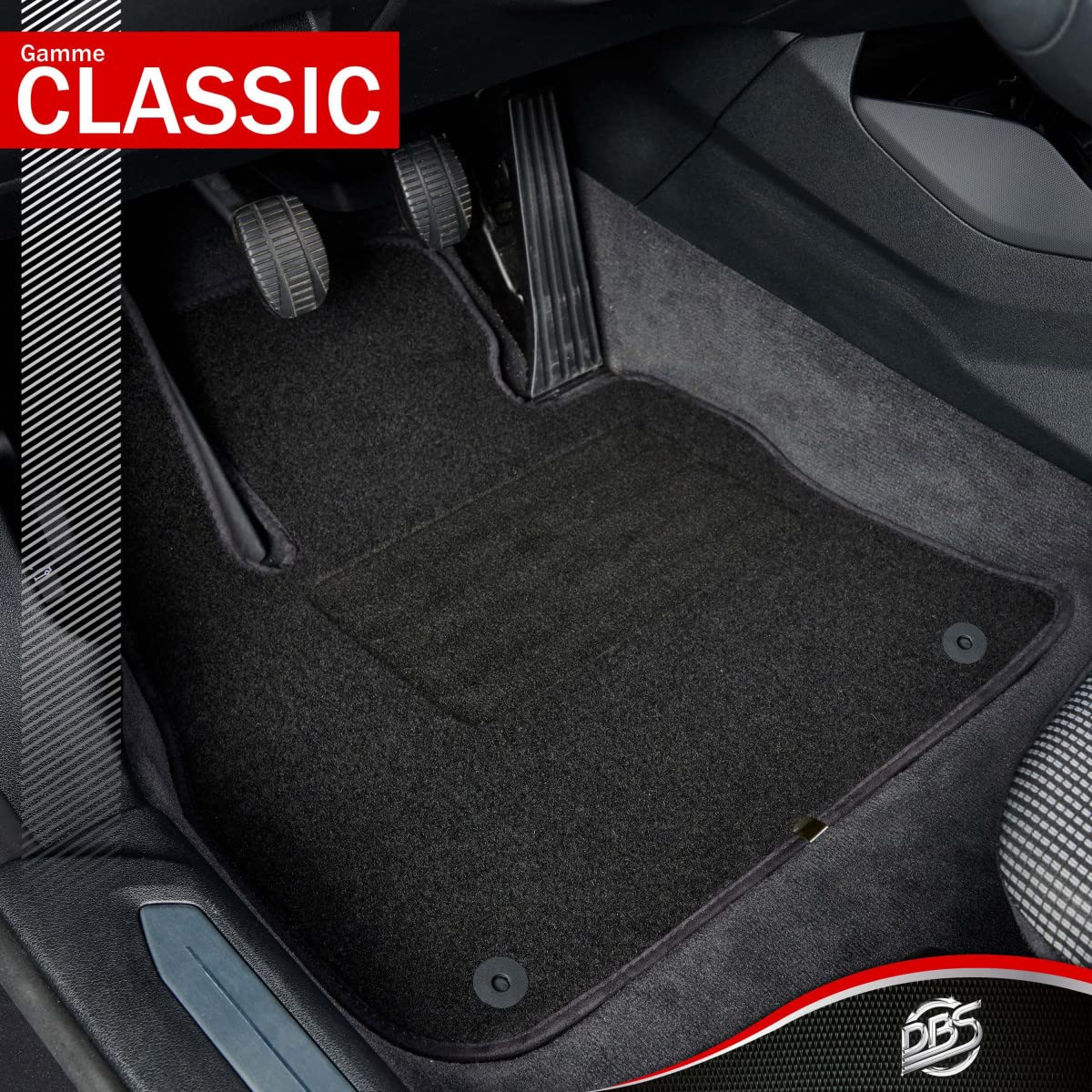 DBS 1766207 Tappetini Auto - Su Misura - Tappetini pianale Auto - 3 Pezzi - Antiscivolo - Moquette nera 900g/m² - Finitura Velluto - Gamma Star