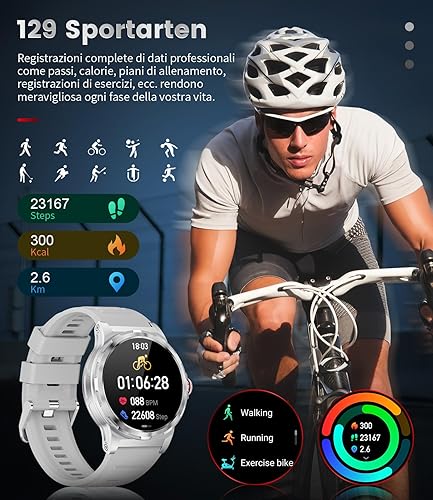 Miniatura 5 de Reloj inteligente militar para hombres, 1.43 pulgadas AMOLED Fitness Tracker Watch 129+modos deportivospresión arterialspO2monitor de frecuencia