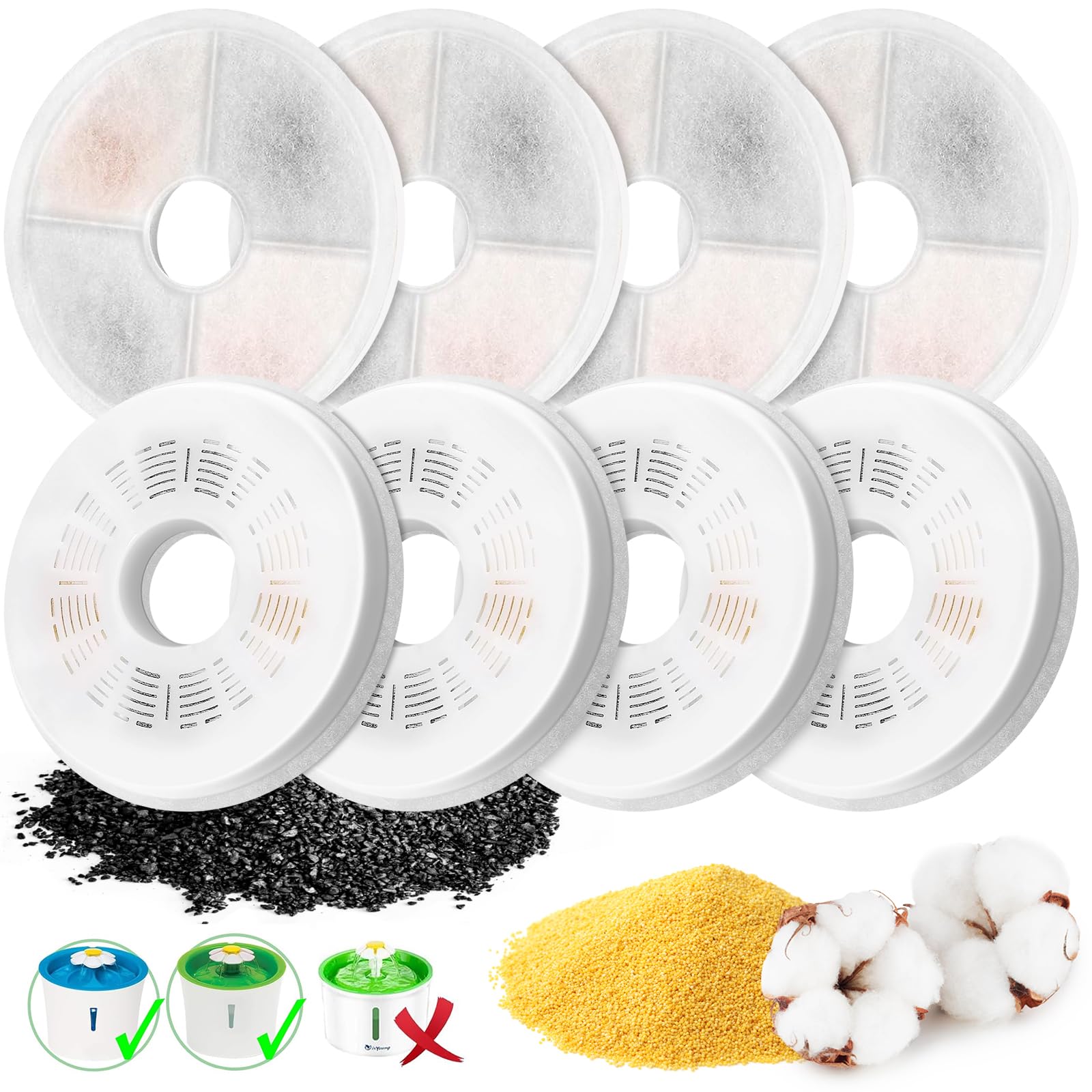 YSWOVUO 8 Piezas Filtros Fuente Gatos Compatible con 3L Bebedero Fuente Flor, Filtros de Repuesto Compatible con Fuentes de Flores