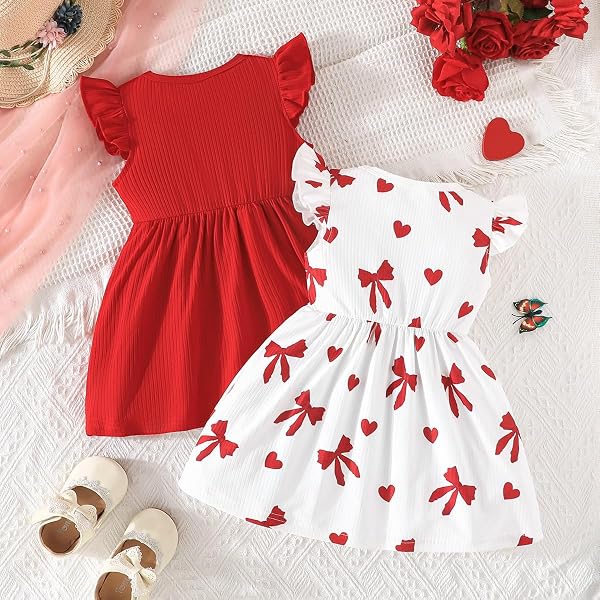 Robe Bébé Fille Imprimée Papillon Nœud Volants sans Manches Robe D'été Mignonne à Pois pour Filles - 5