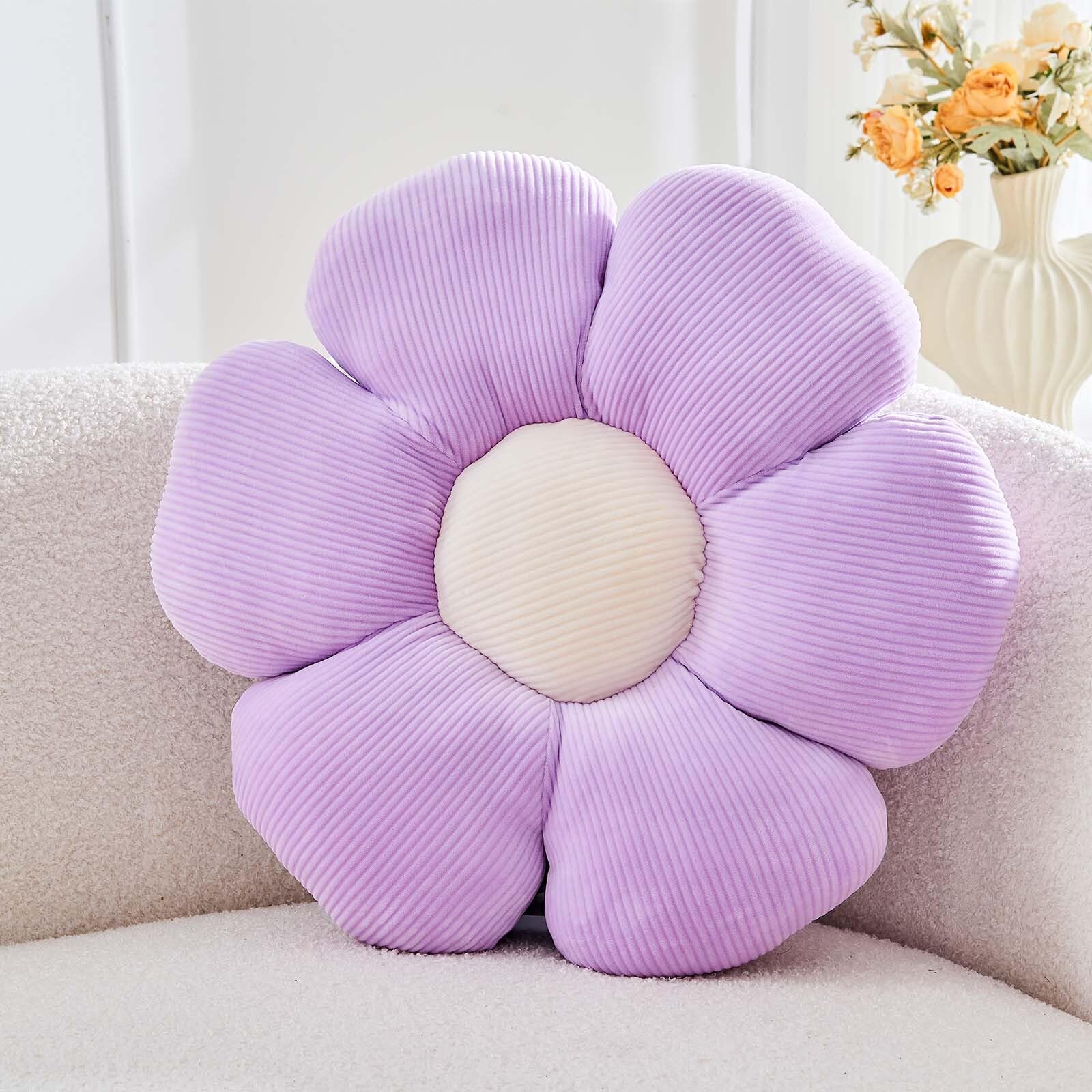 Kcvvcr Lavender Flower Pillow, 14.9" Cute Flower Shaped Floor Pillow, Aesthetic Floral Plush Daisy Decorative Throw Pillows for Bed Sofa Couch