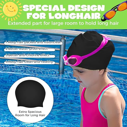 Miniatura 4 de Gorro de natación extra grande para niños  Gorro de natación para cabello largo y corto, gorro de natación para trenzas y rastas, gorras de natación