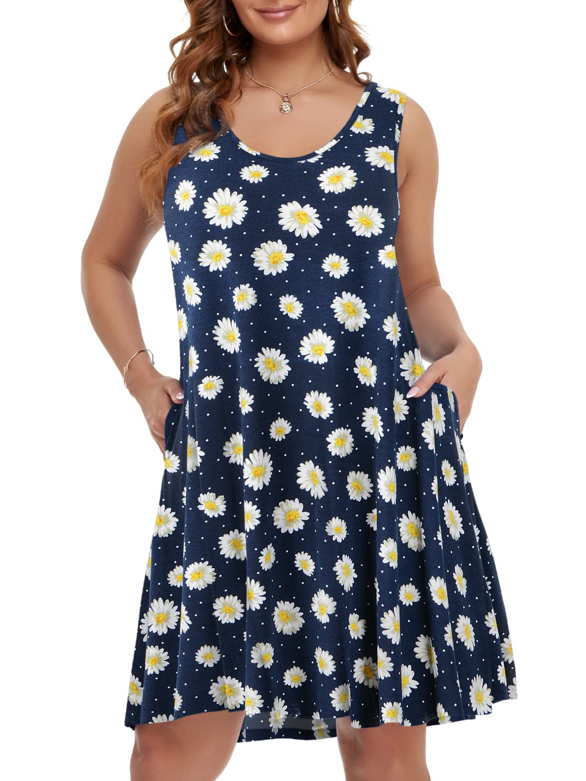 BELAROI Women Plus Size Sundress Summer Casual Sleeveless Tshirt Dress Tie Dye Swing Tank Dresses with Pockets Beach Cover up