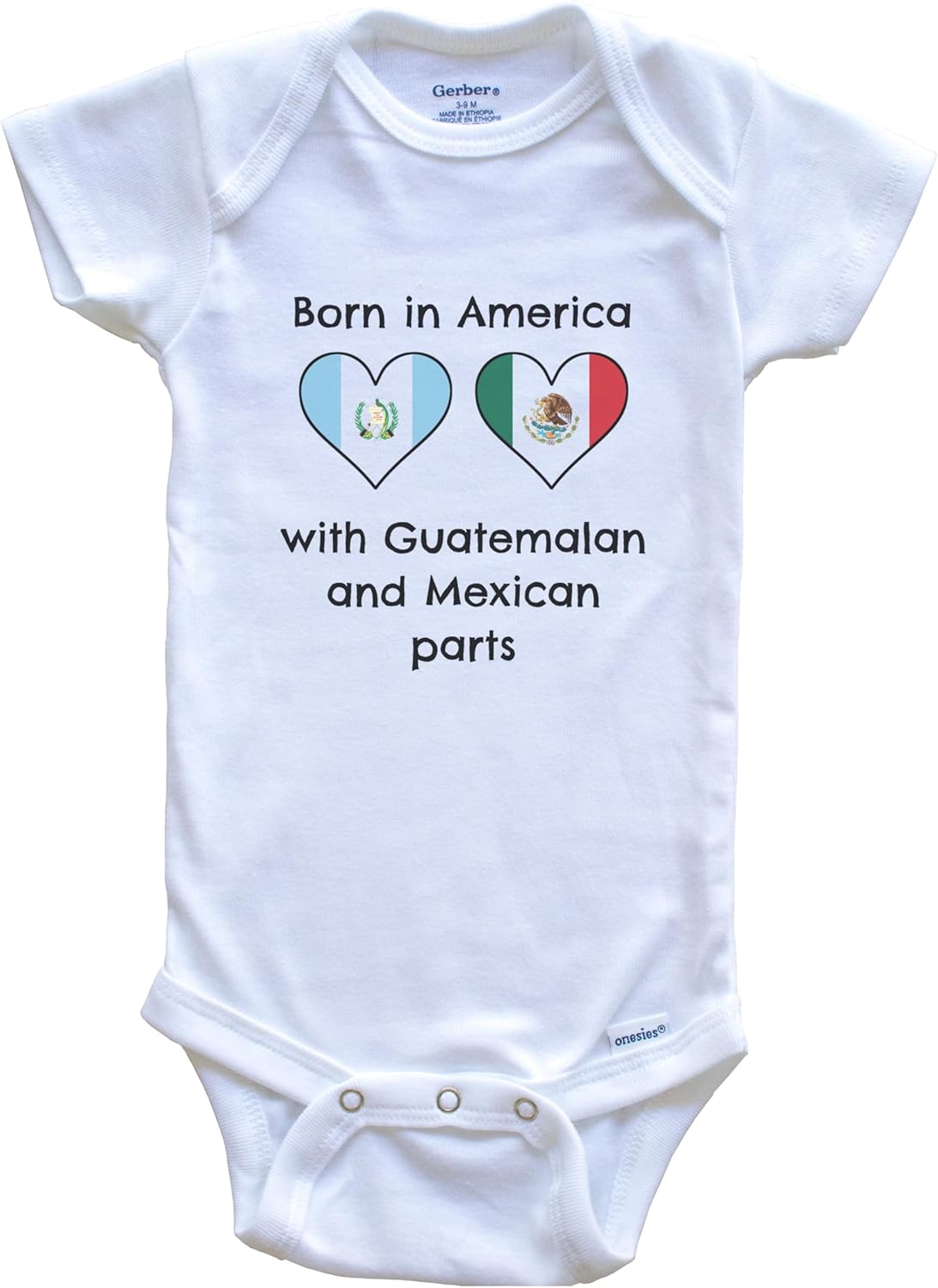 Born in America with Guatemalan and Mexican Parts Funny Guatemala Mexico Flags One Piece Baby Bodysuit