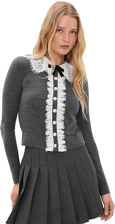 Self Portrait Womens Lace Collar Knit Cardigan