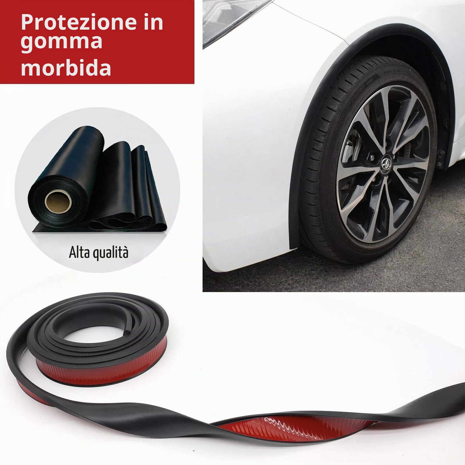 Parafanghi universali 1,5 m x 4,5 cm per auto, forma a fiocco, protezione e decorazione, 2 pezzi