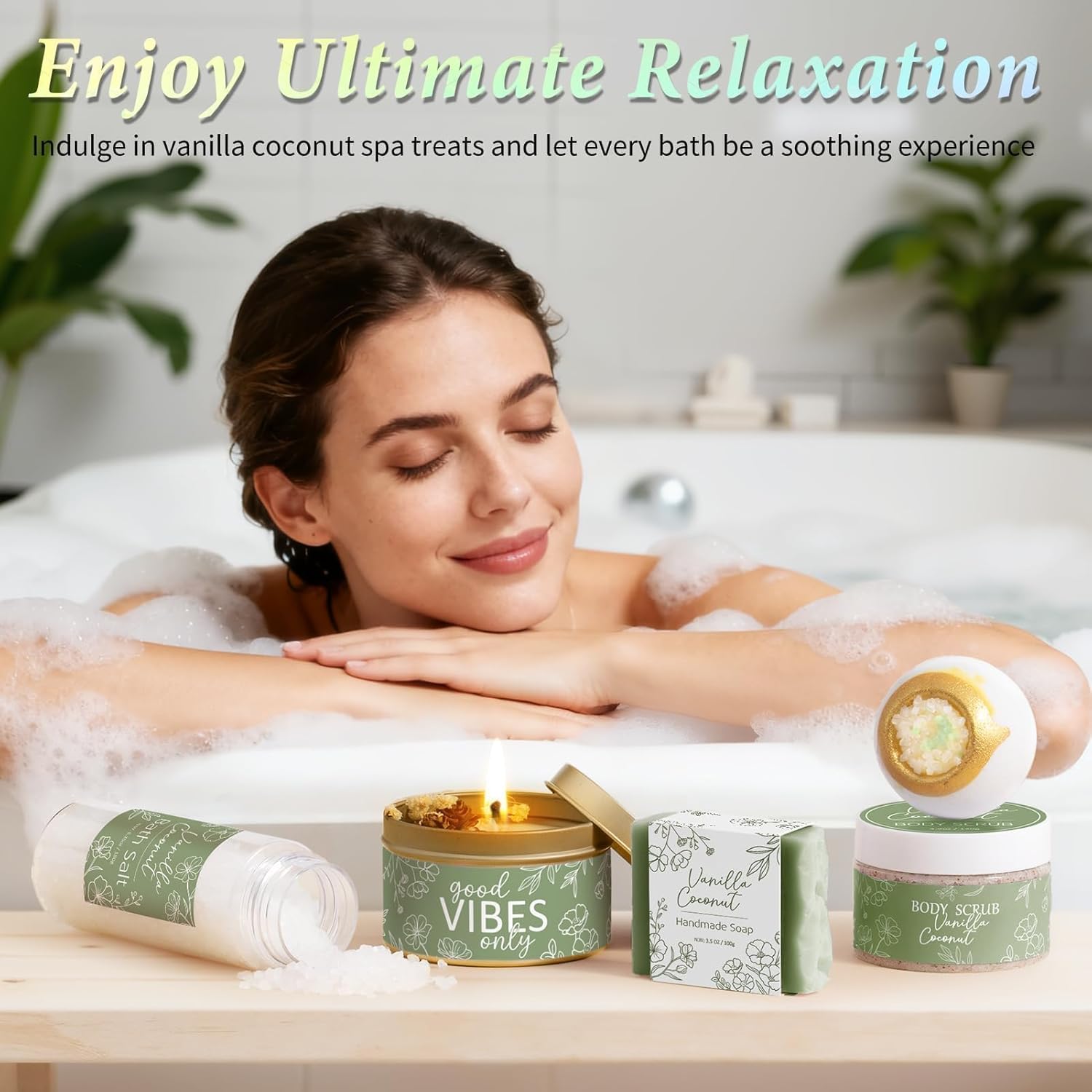 Spa Gifts for Women Bath Gift Set, Vanilla Coconut Relaxing Spa Gift Baskets Home Bath Set Self Care Kit Care Package Thank You Birthday Valentines Day Gifts for Her Women Mom Friend Sister Teen Girl - Image 7