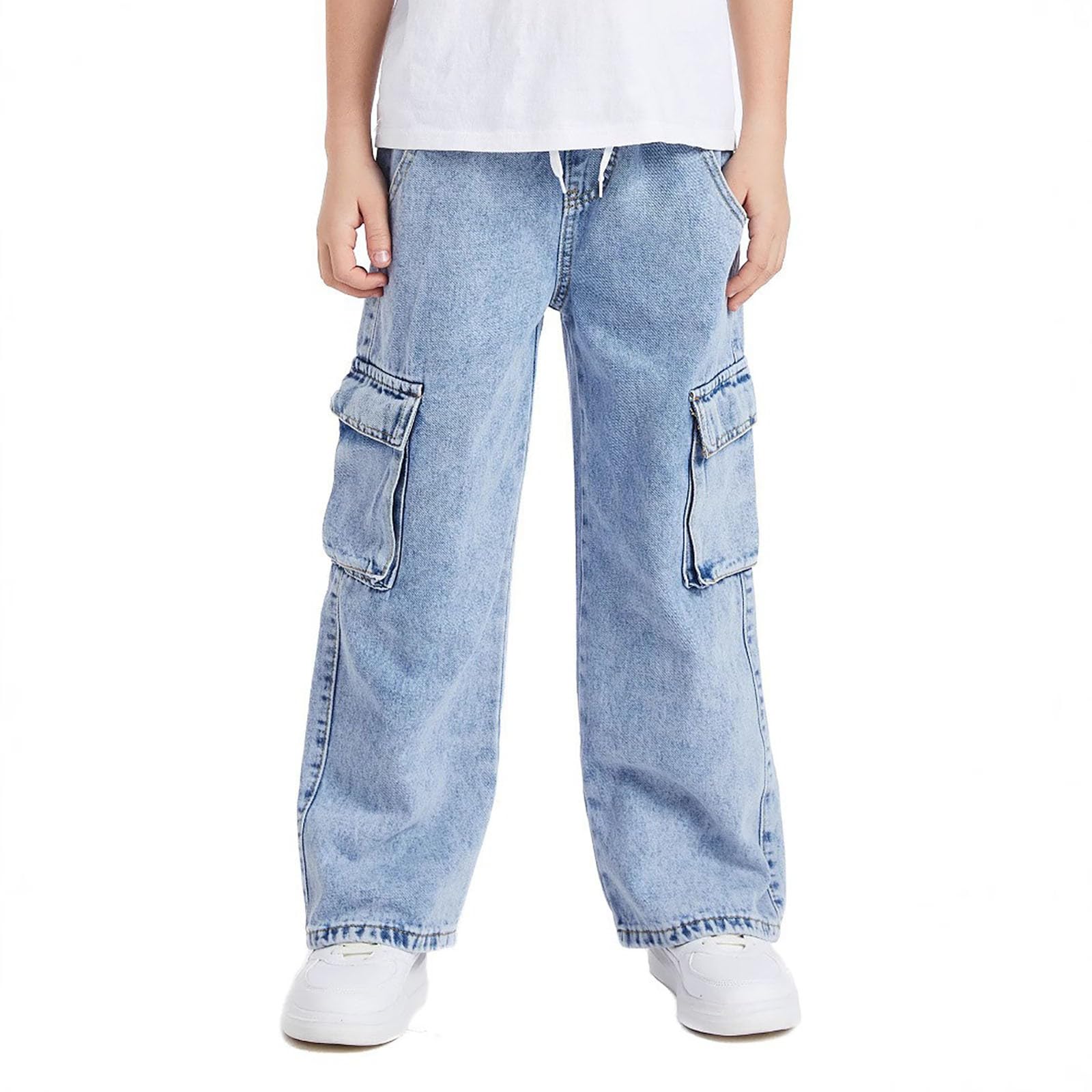 Genérico Vaqueros Niño - Pantalones Cargo Jogger De Corte Relajado para Adolescentes Cintura Elástica con Cordón Pantalones Vaqueros Informales De Calle