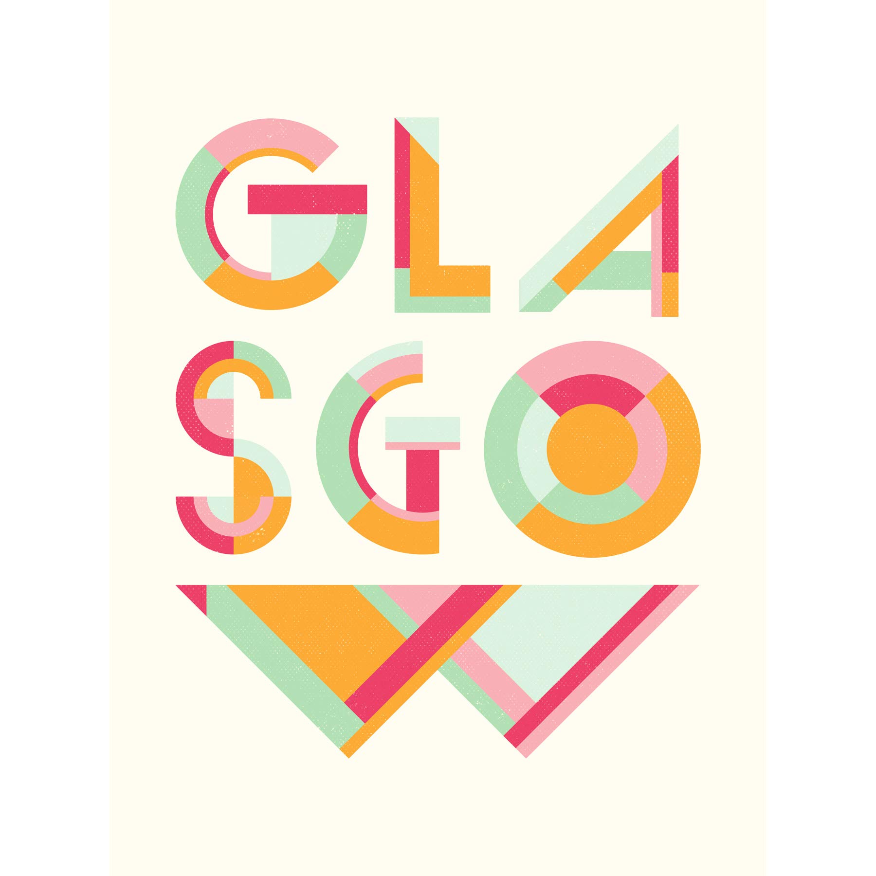 Wee Blue Coo Glasgow Colourful Word Art Large Wall Art Print 24X32