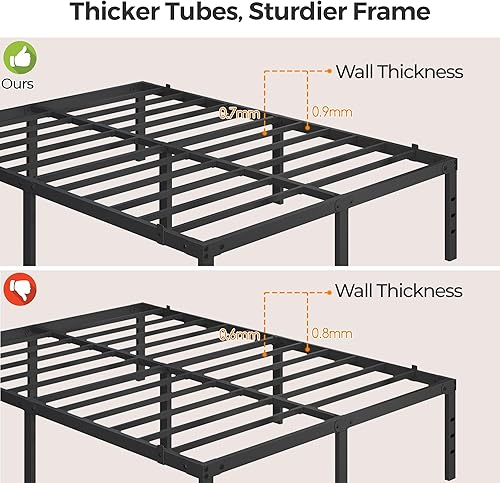 Miniatura 4 de Yaheetech Marco de cama matrimonial de 16 pulgadas cama de plataforma de metal con soporte de listones de acero y agujeros reservados para cabecera