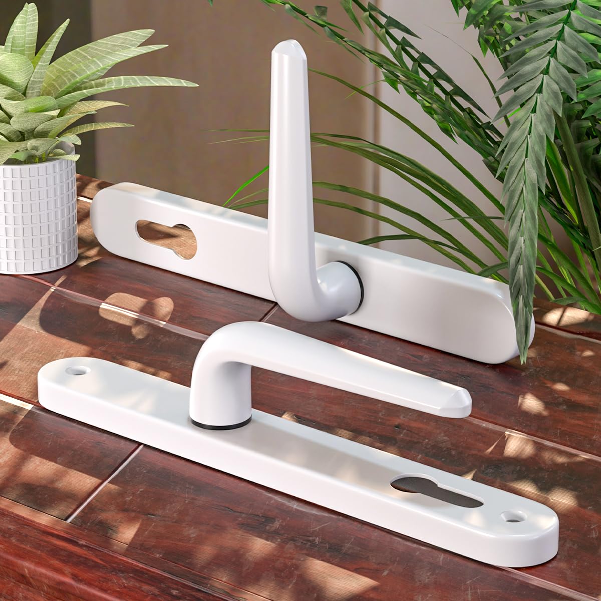 Bwintech UPVC Poignée de porte,Blanc,Axe de 92mm,Centres de vis de 210mm,Plaque arrière de 243mm,Système de ressort de haute qualité,Convient à toutes les portes d'entrée en UPVC,Porte de patio